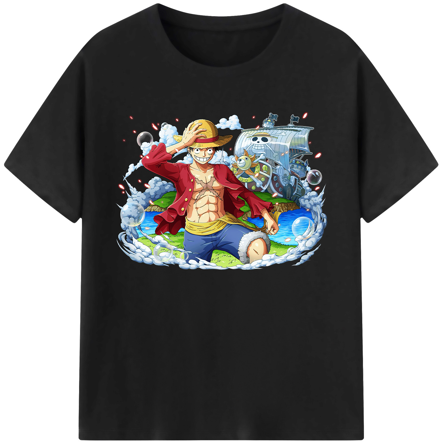 ワンピース モンキー・D・ルフィ ONE PIECE Monkey D. Luffy 綿100％ メンズ半袖Tシャツ｜肌触りやわらか＆通気性