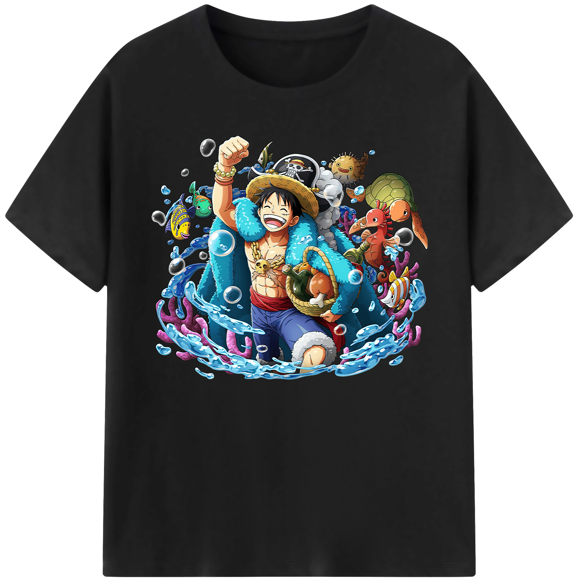 ワンピース モンキー・D・ルフィ ONE PIECE Monkey D. Luffy 綿100％ メンズ半袖Tシャツ｜肌触りやわらか＆通気性