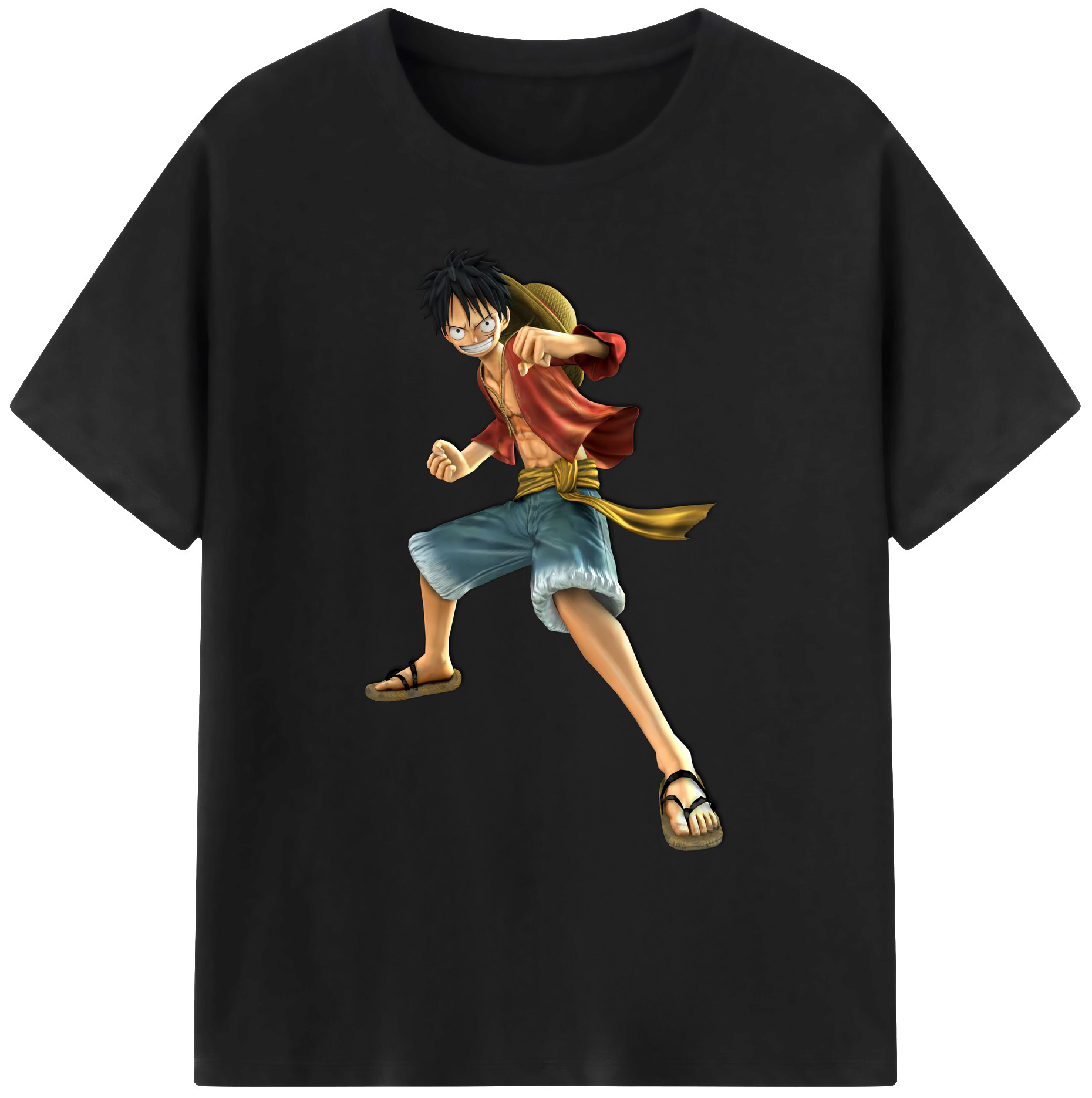 ワンピース モンキー・D・ルフィ ONE PIECE Monkey D. Luffy 綿100％ メンズ半袖Tシャツ｜肌触りやわらか＆通気性
