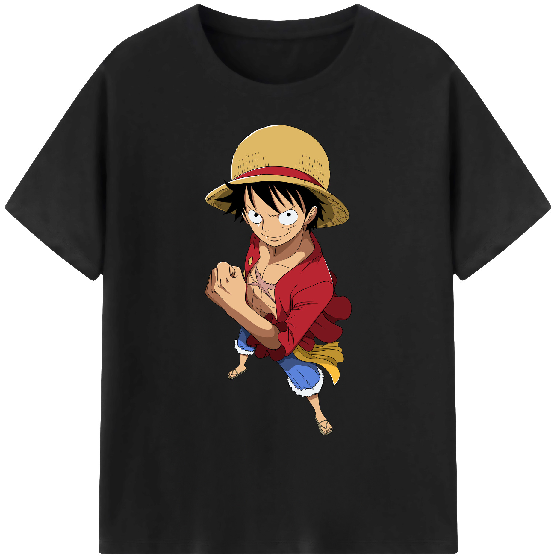 ワンピース モンキー・D・ルフィ ONE PIECE Monkey D. Luffy 綿100％ メンズ半袖Tシャツ｜肌触りやわらか＆通気性