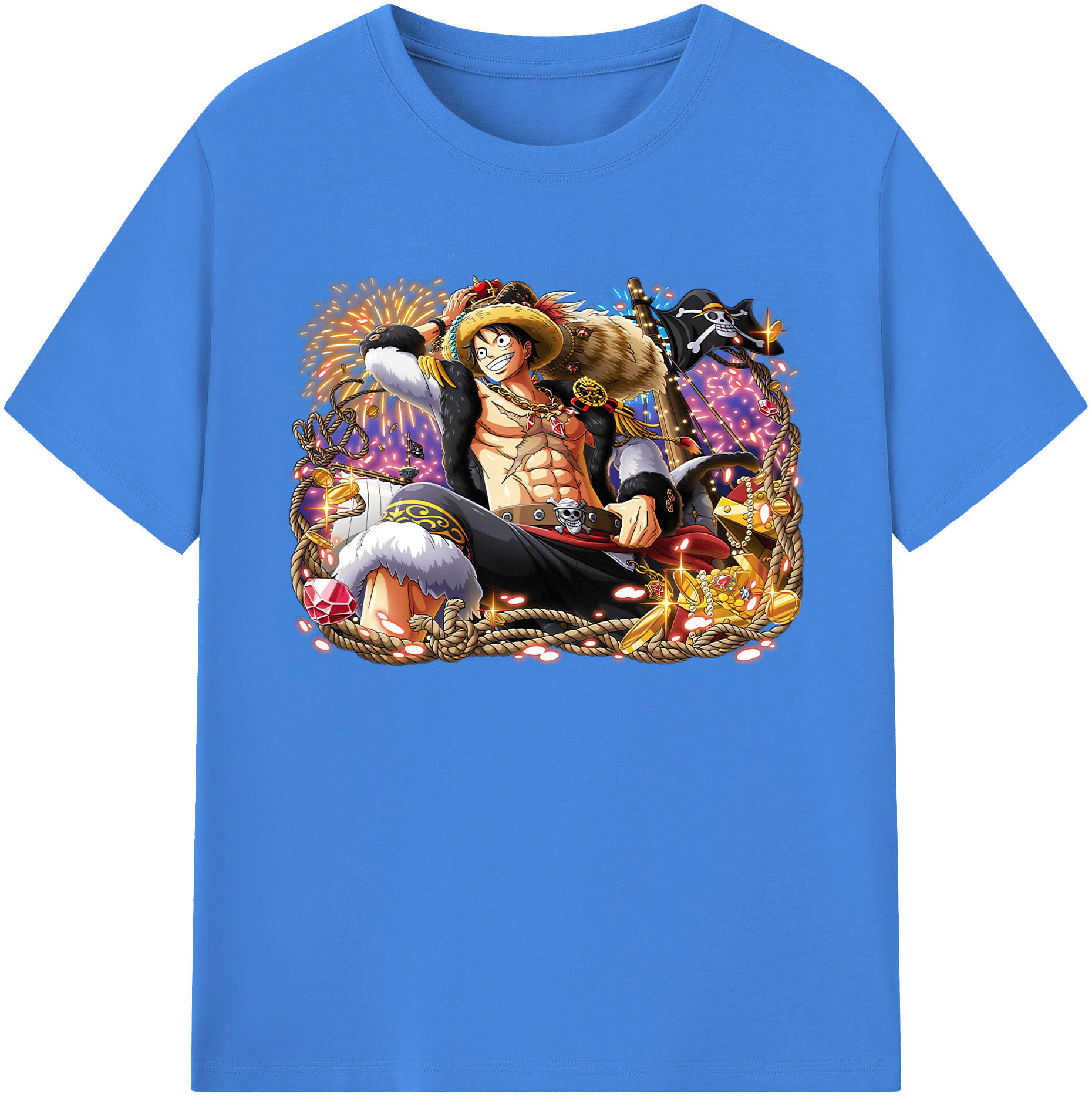 ワンピース モンキー・D・ルフィ ONE PIECE Monkey D. Luffy 綿100％ メンズ半袖Tシャツ｜肌触りやわらか＆通気性