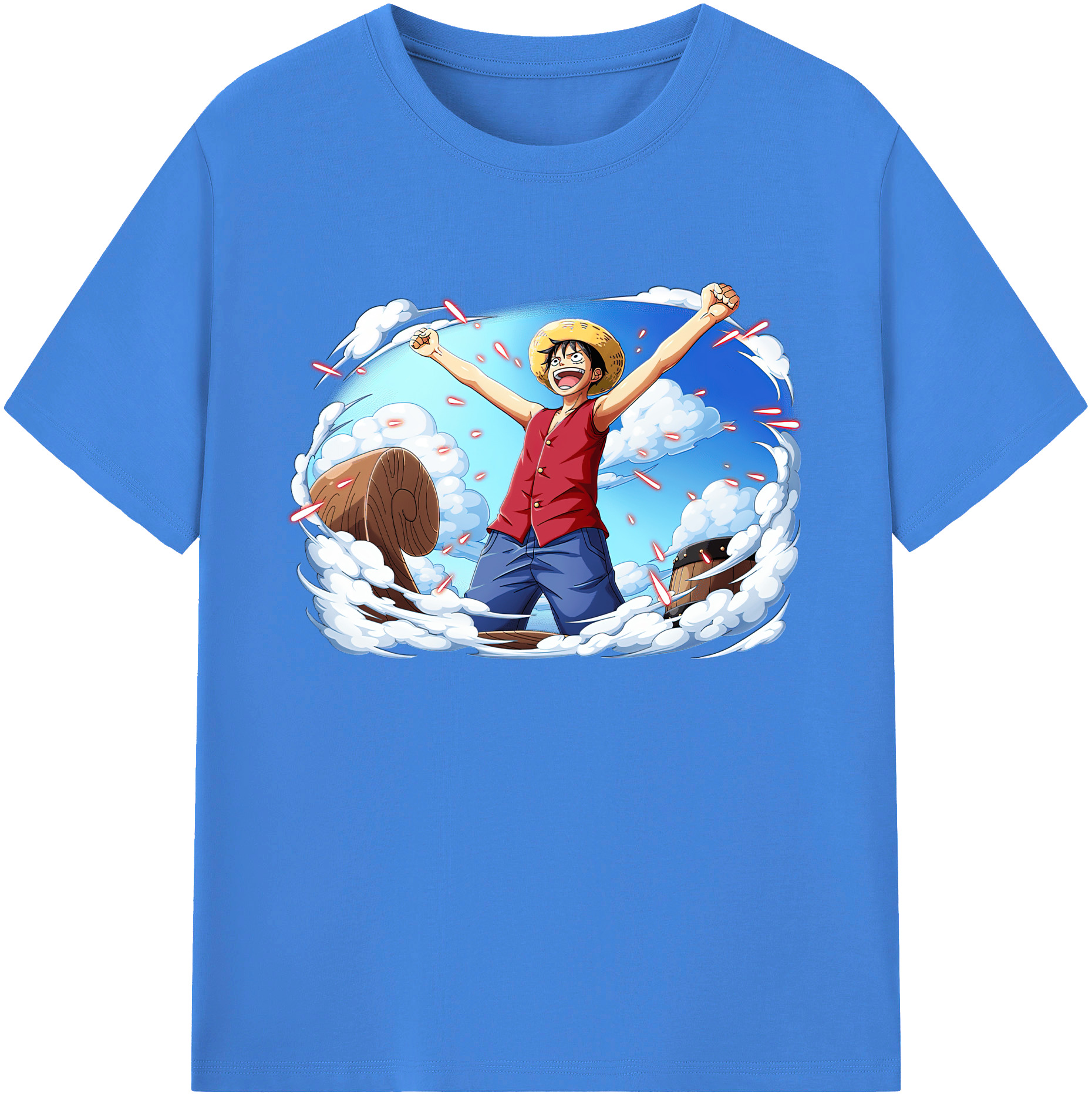 ワンピース モンキー・D・ルフィ ONE PIECE Monkey D. Luffy 綿100％ メンズ半袖Tシャツ｜肌触りやわらか＆通気性