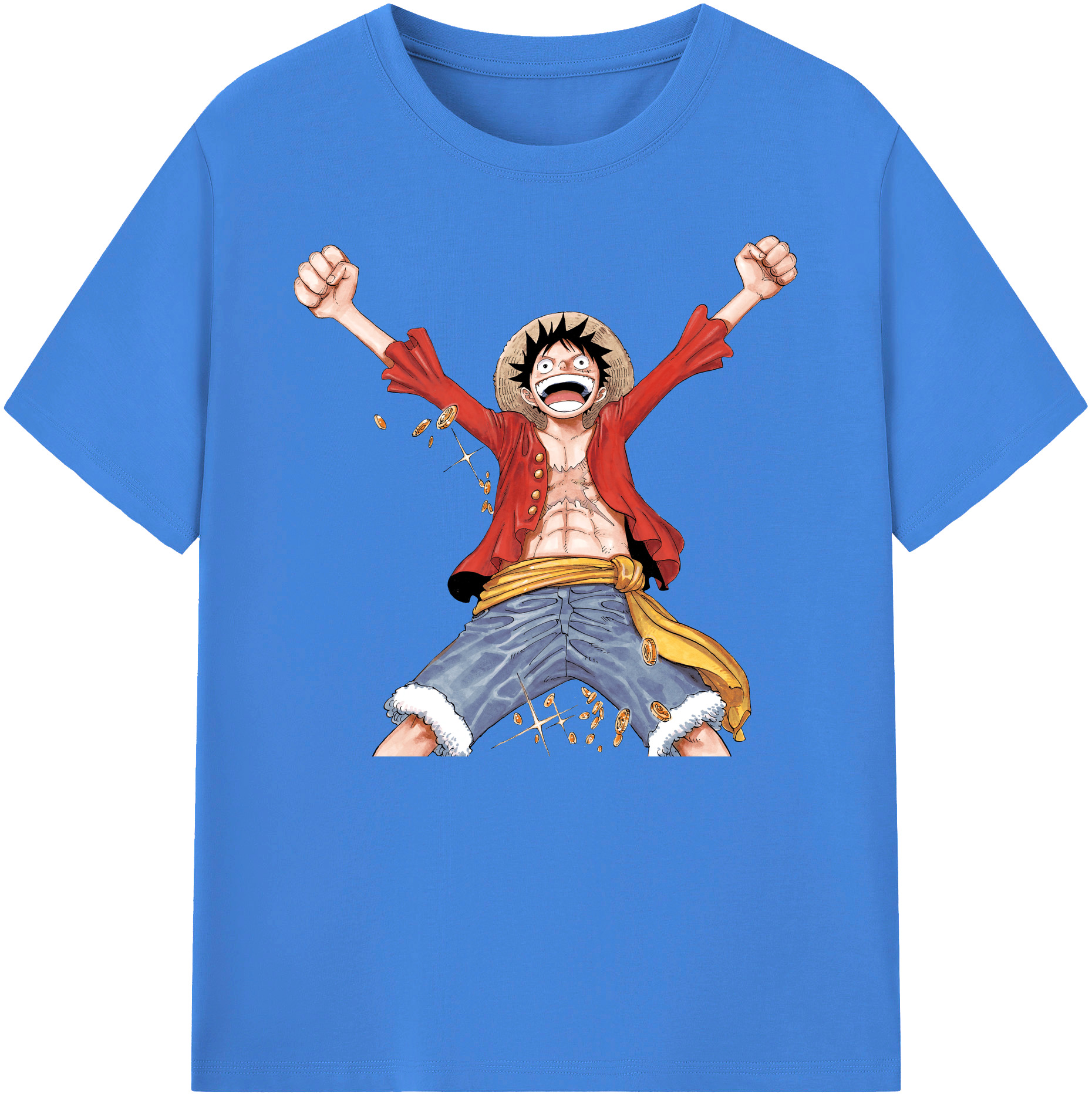 ワンピース モンキー・D・ルフィ ONE PIECE Monkey D. Luffy 綿100％ メンズ半袖Tシャツ｜肌触りやわらか＆通気性