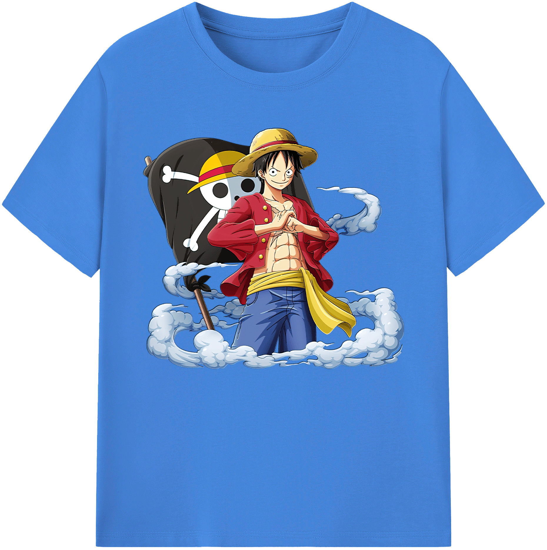 ワンピース モンキー・D・ルフィ ONE PIECE Monkey D. Luffy 綿100％ メンズ半袖Tシャツ｜肌触りやわらか＆通気性