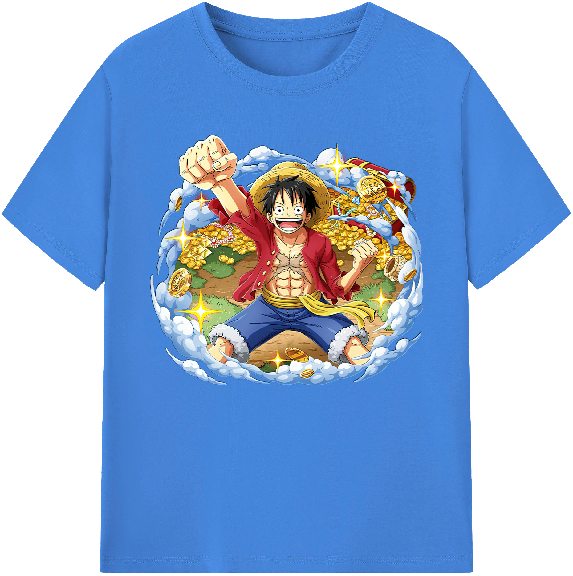 ワンピース モンキー・D・ルフィ ONE PIECE Monkey D. Luffy 綿100％ メンズ半袖Tシャツ｜肌触りやわらか＆通気性