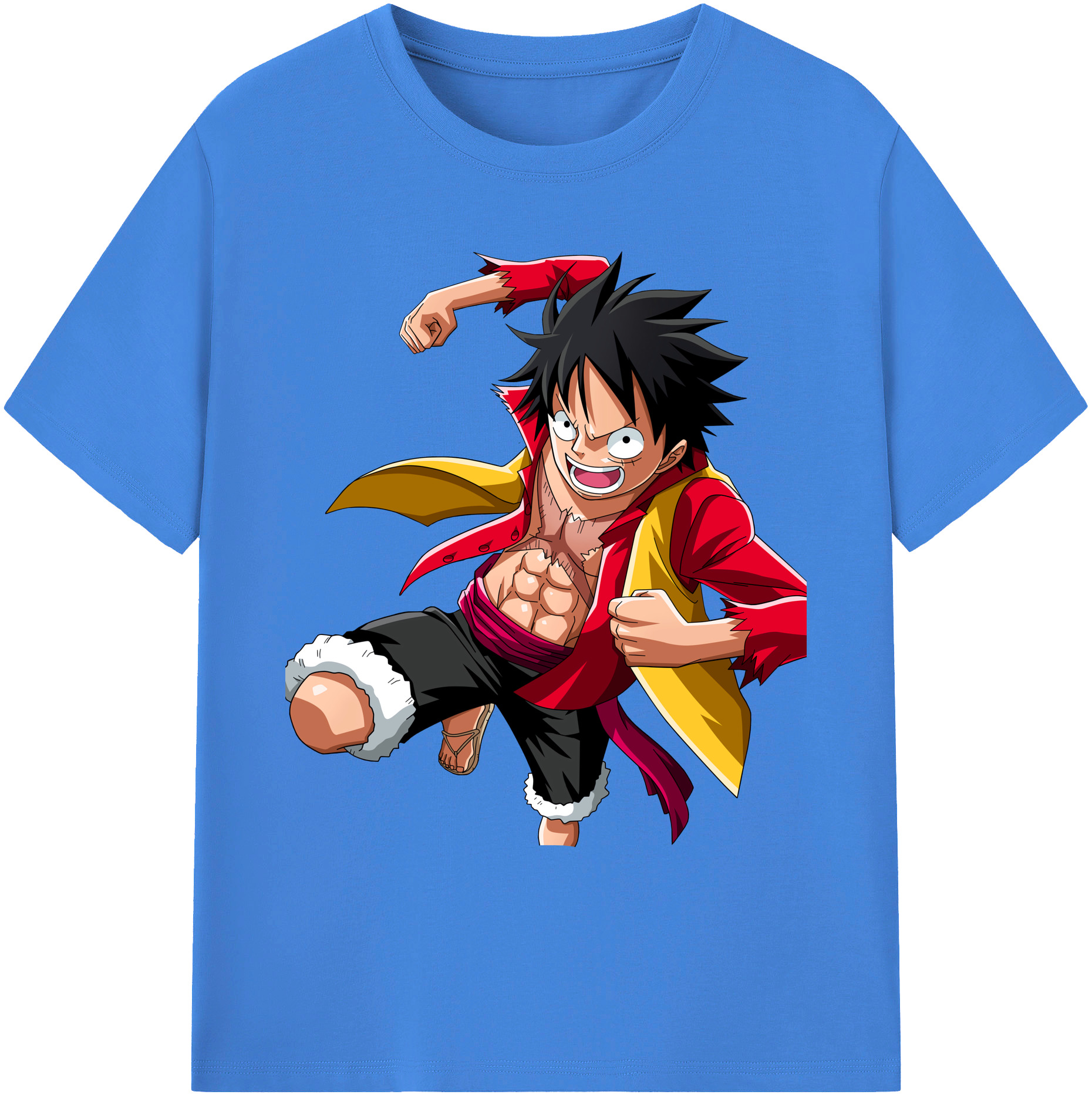 ワンピース モンキー・D・ルフィ ONE PIECE Monkey D. Luffy 綿100％ メンズ半袖Tシャツ｜肌触りやわらか＆通気性