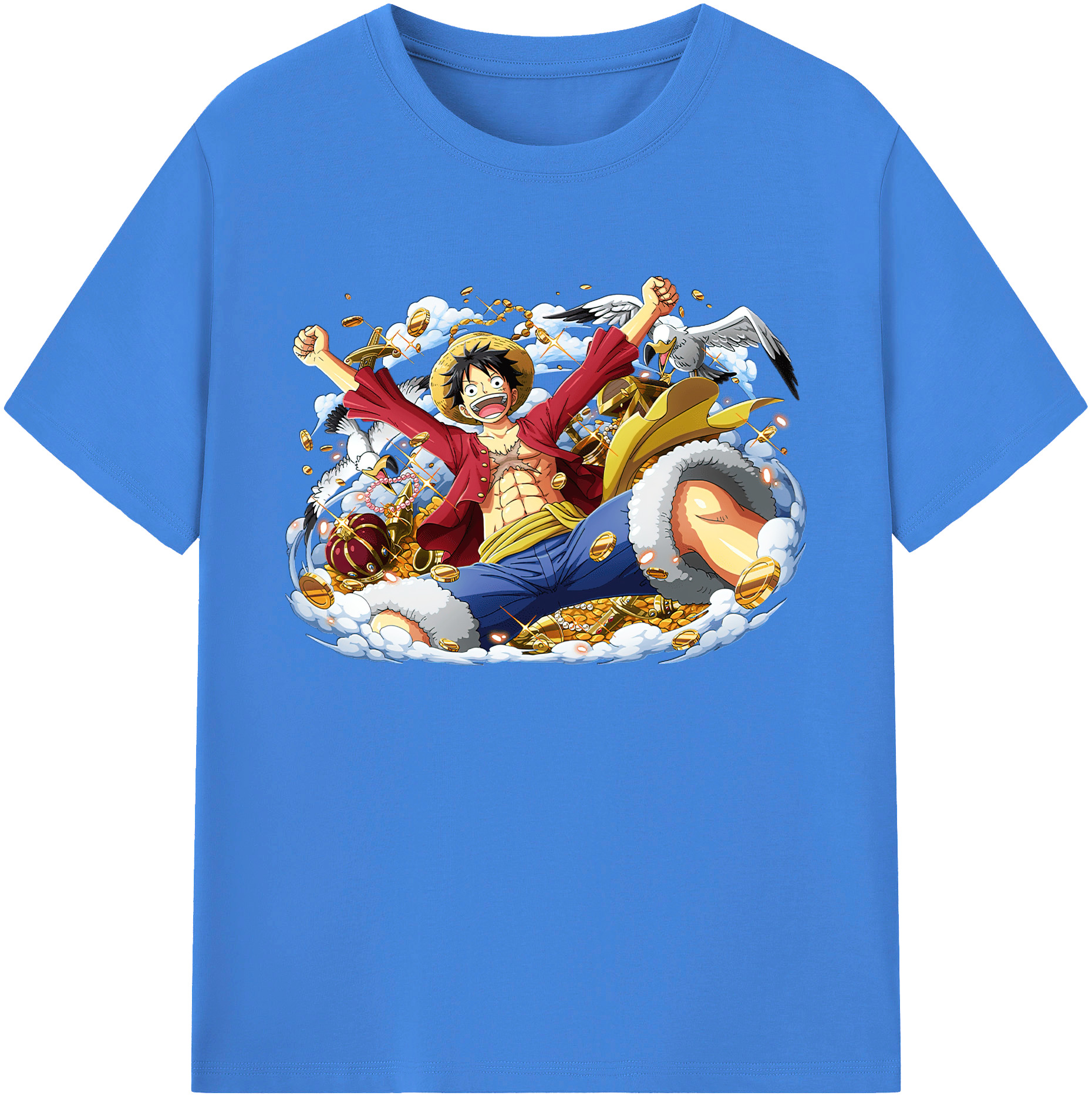 ワンピース モンキー・D・ルフィ ONE PIECE Monkey D. Luffy 綿100％ メンズ半袖Tシャツ｜肌触りやわらか＆通気性