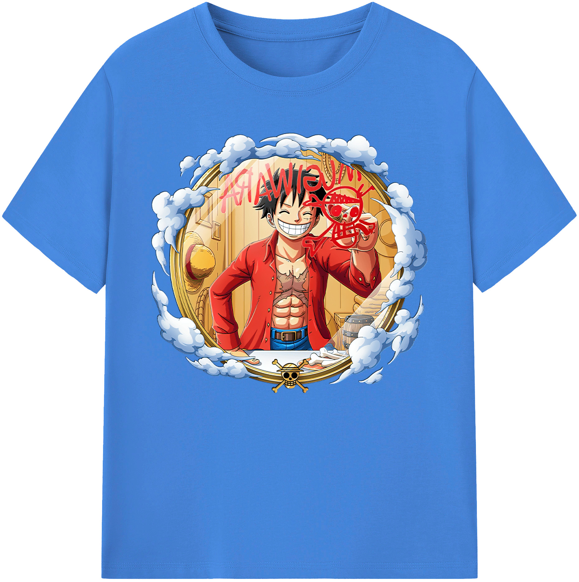 ワンピース モンキー・D・ルフィ ONE PIECE Monkey D. Luffy 綿100％ メンズ半袖Tシャツ｜肌触りやわらか＆通気性