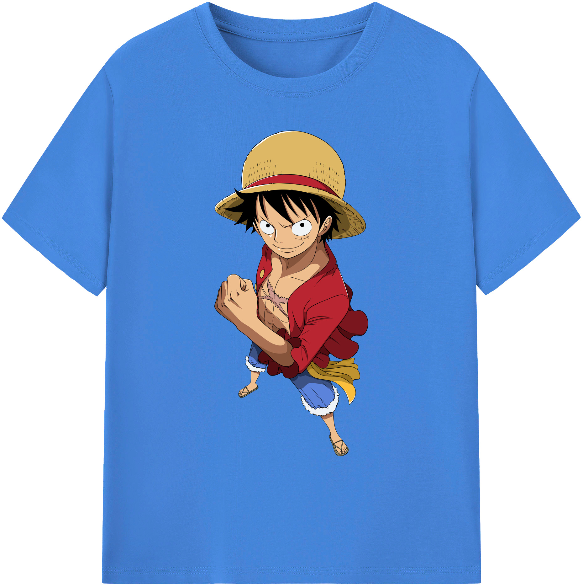 ワンピース モンキー・D・ルフィ ONE PIECE Monkey D. Luffy 綿100％ メンズ半袖Tシャツ｜肌触りやわらか＆通気性