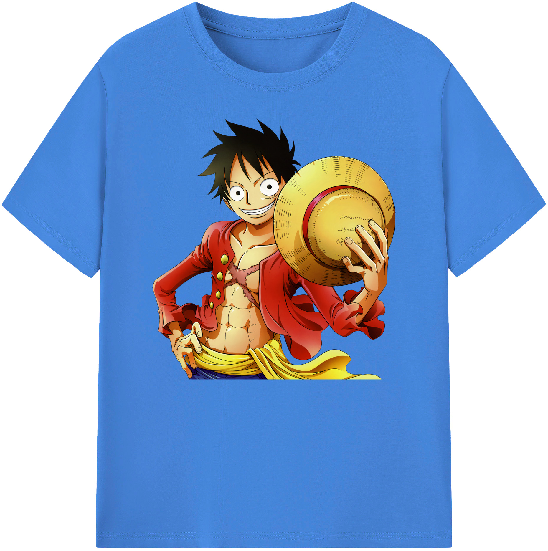 ワンピース モンキー・D・ルフィ ONE PIECE Monkey D. Luffy 綿100％ メンズ半袖Tシャツ｜肌触りやわらか＆通気性