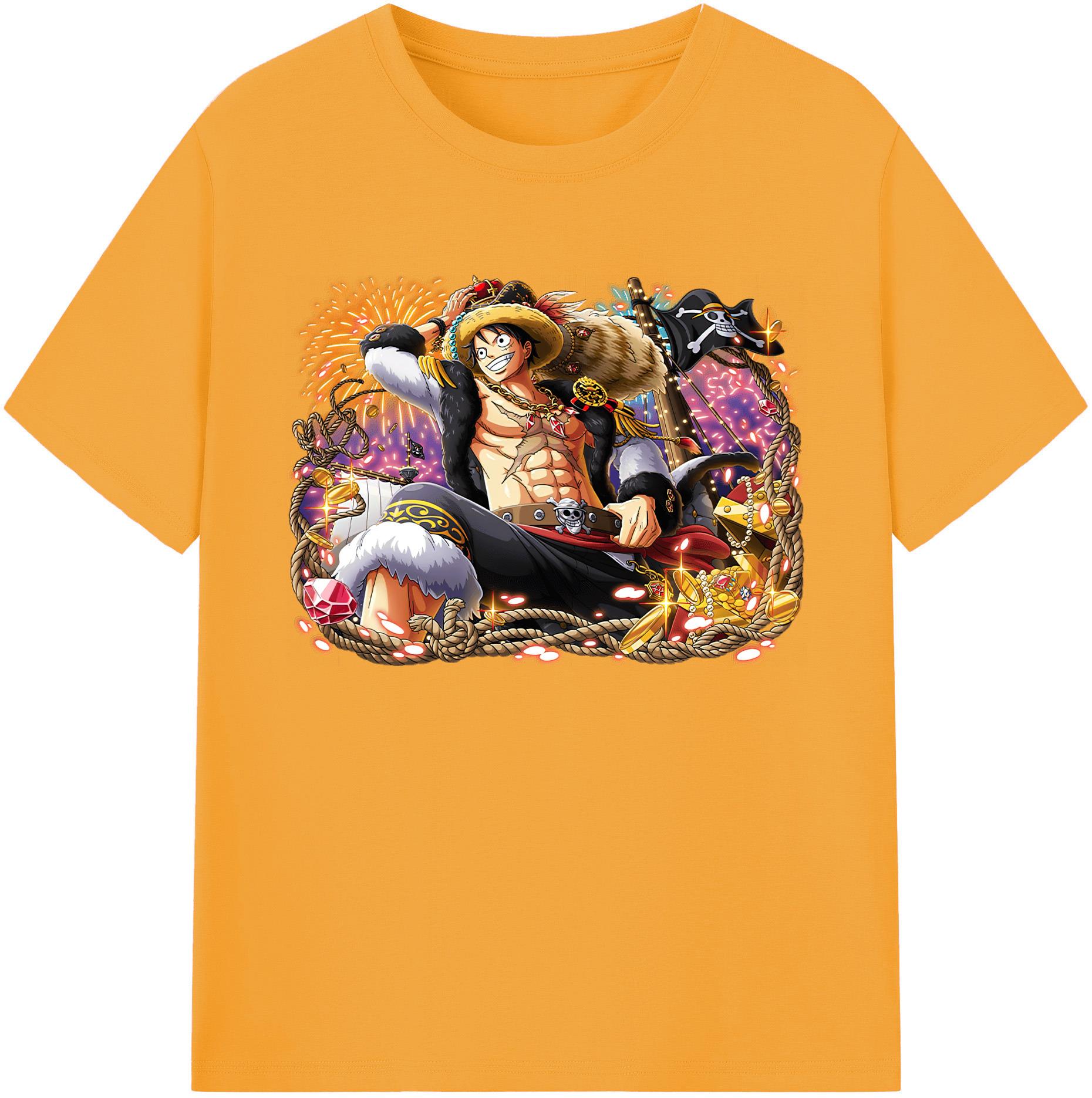 ワンピース モンキー・D・ルフィ ONE PIECE Monkey D. Luffy 綿100％ メンズ半袖Tシャツ｜肌触りやわらか＆通気性