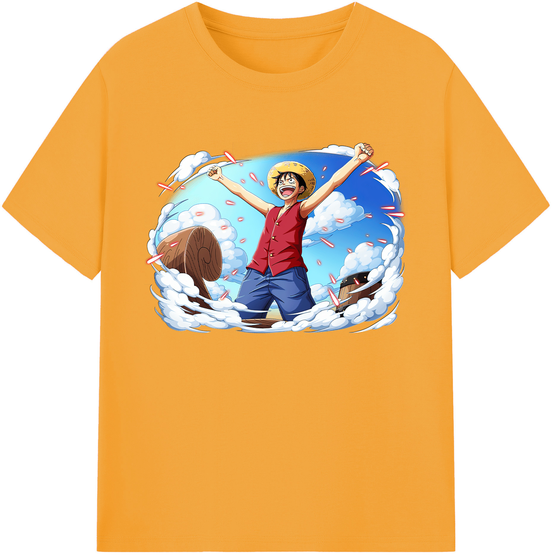 ワンピース モンキー・D・ルフィ ONE PIECE Monkey D. Luffy 綿100％ メンズ半袖Tシャツ｜肌触りやわらか＆通気性