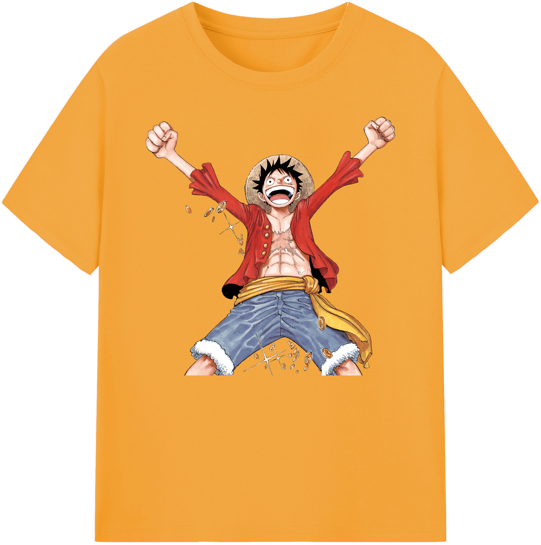 ワンピース モンキー・D・ルフィ ONE PIECE Monkey D. Luffy 綿100％ メンズ半袖Tシャツ｜肌触りやわらか＆通気性