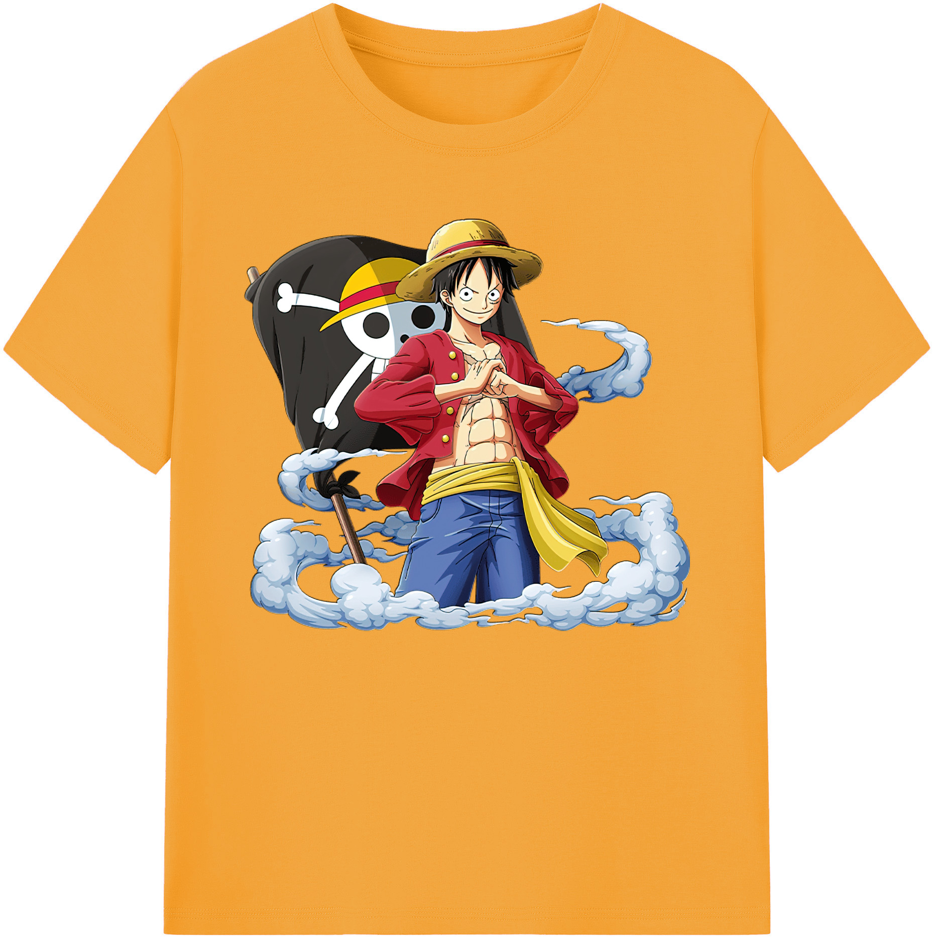 ワンピース モンキー・D・ルフィ ONE PIECE Monkey D. Luffy 綿100％ メンズ半袖Tシャツ｜肌触りやわらか＆通気性