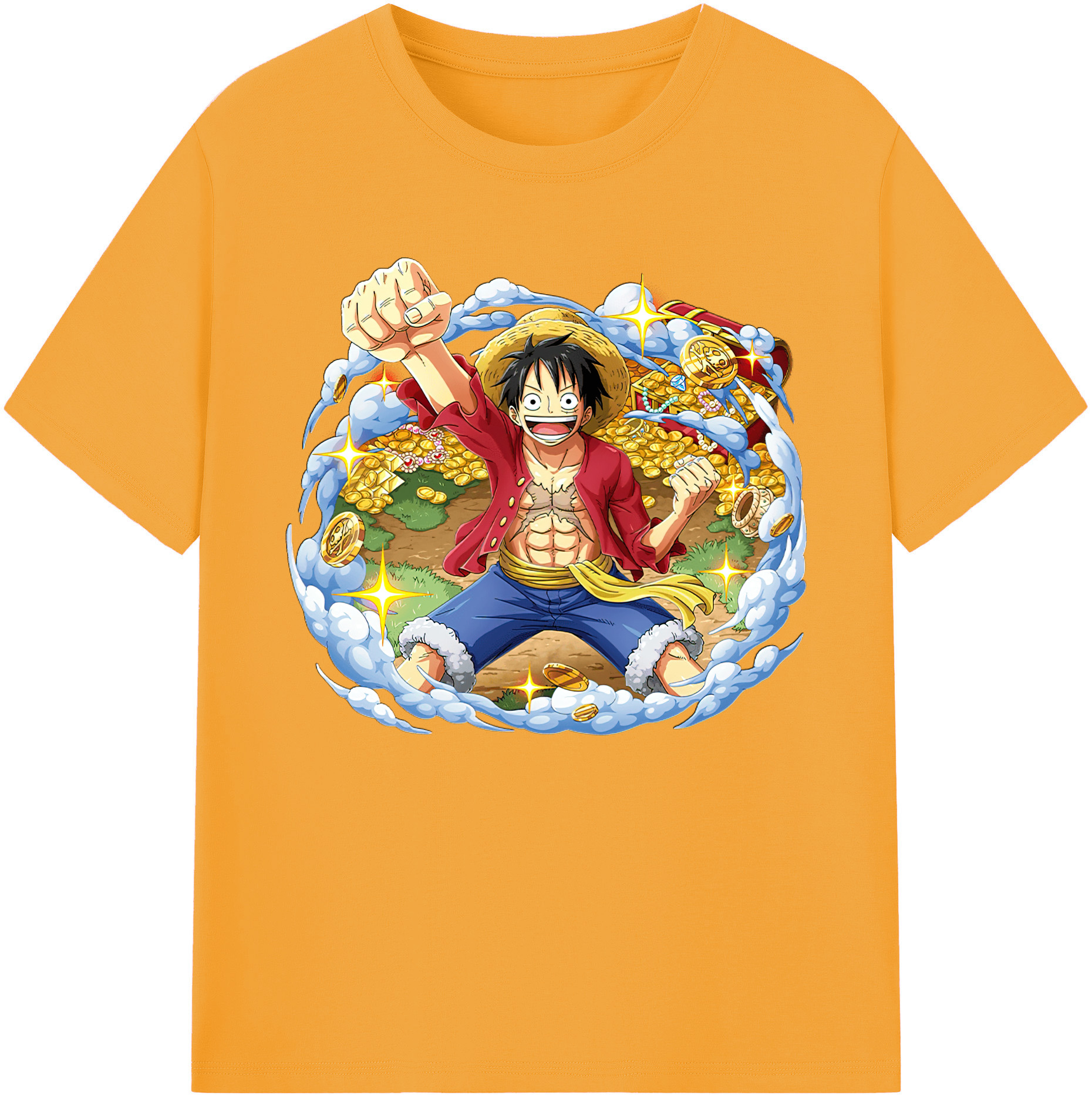 ワンピース モンキー・D・ルフィ ONE PIECE Monkey D. Luffy 綿100％ メンズ半袖Tシャツ｜肌触りやわらか＆通気性