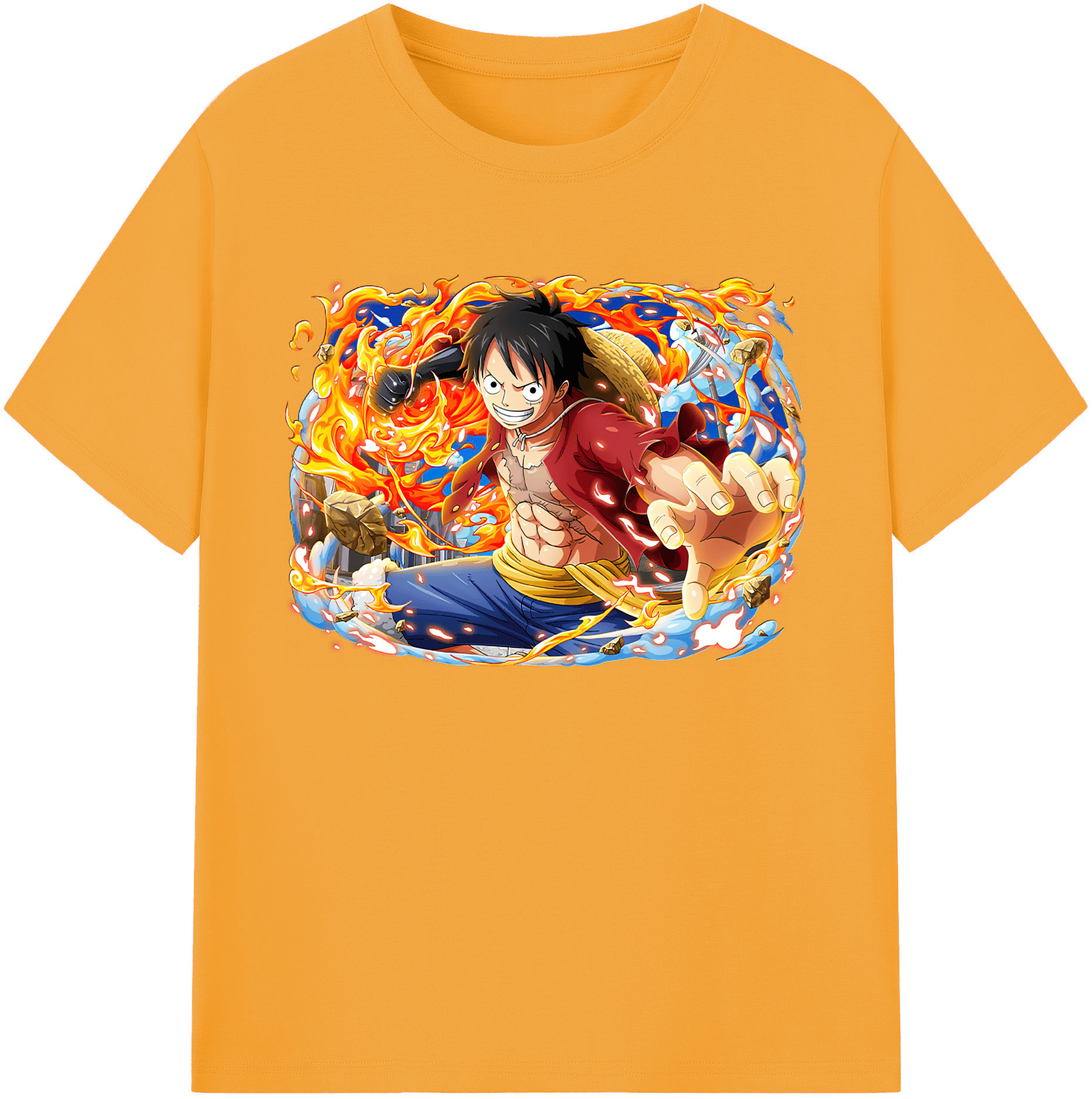 ワンピース モンキー・D・ルフィ ONE PIECE Monkey D. Luffy 綿100％ メンズ半袖Tシャツ｜肌触りやわらか＆通気性