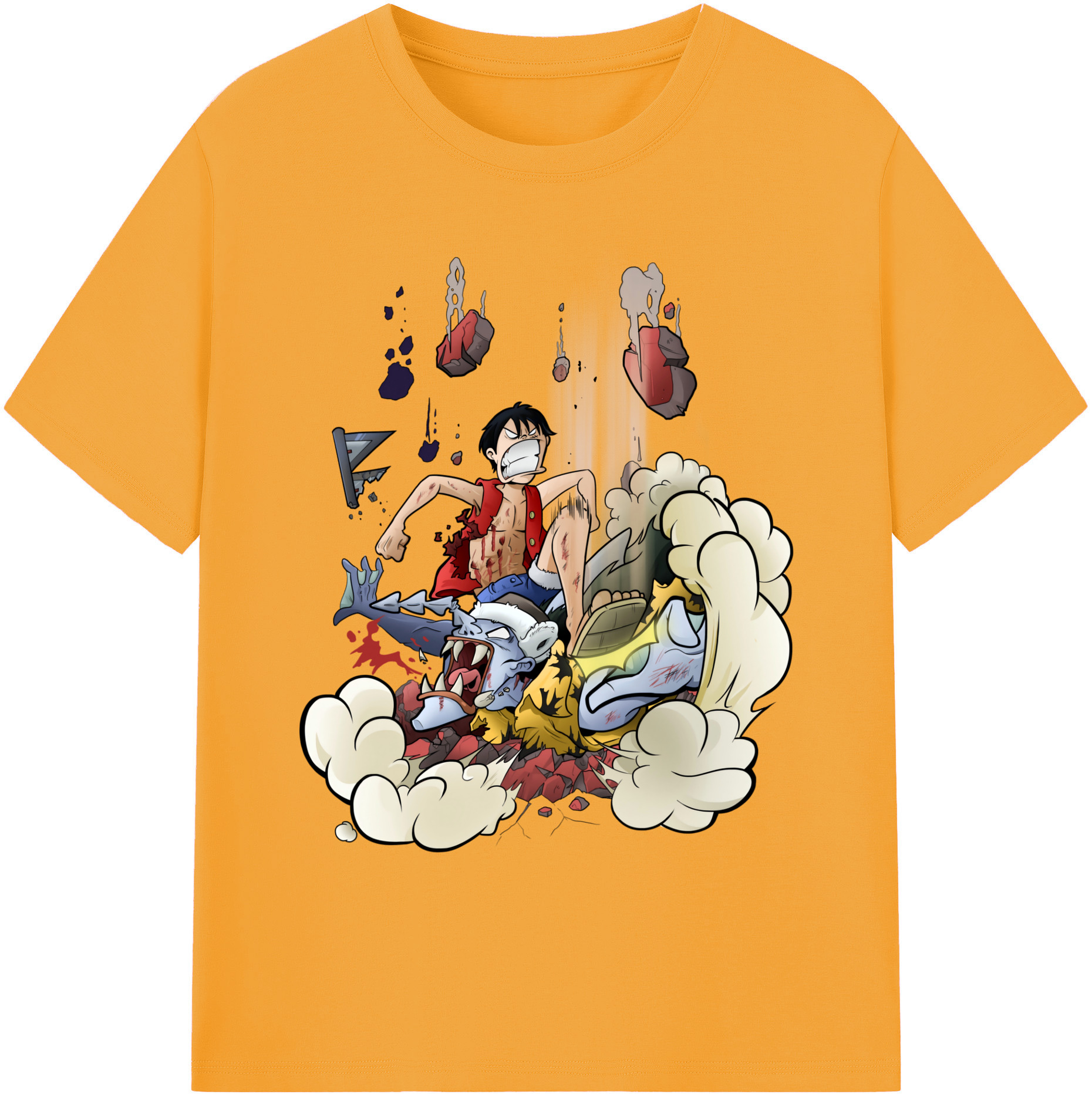 ワンピース モンキー・D・ルフィ ONE PIECE Monkey D. Luffy 綿100％ メンズ半袖Tシャツ｜肌触りやわらか＆通気性