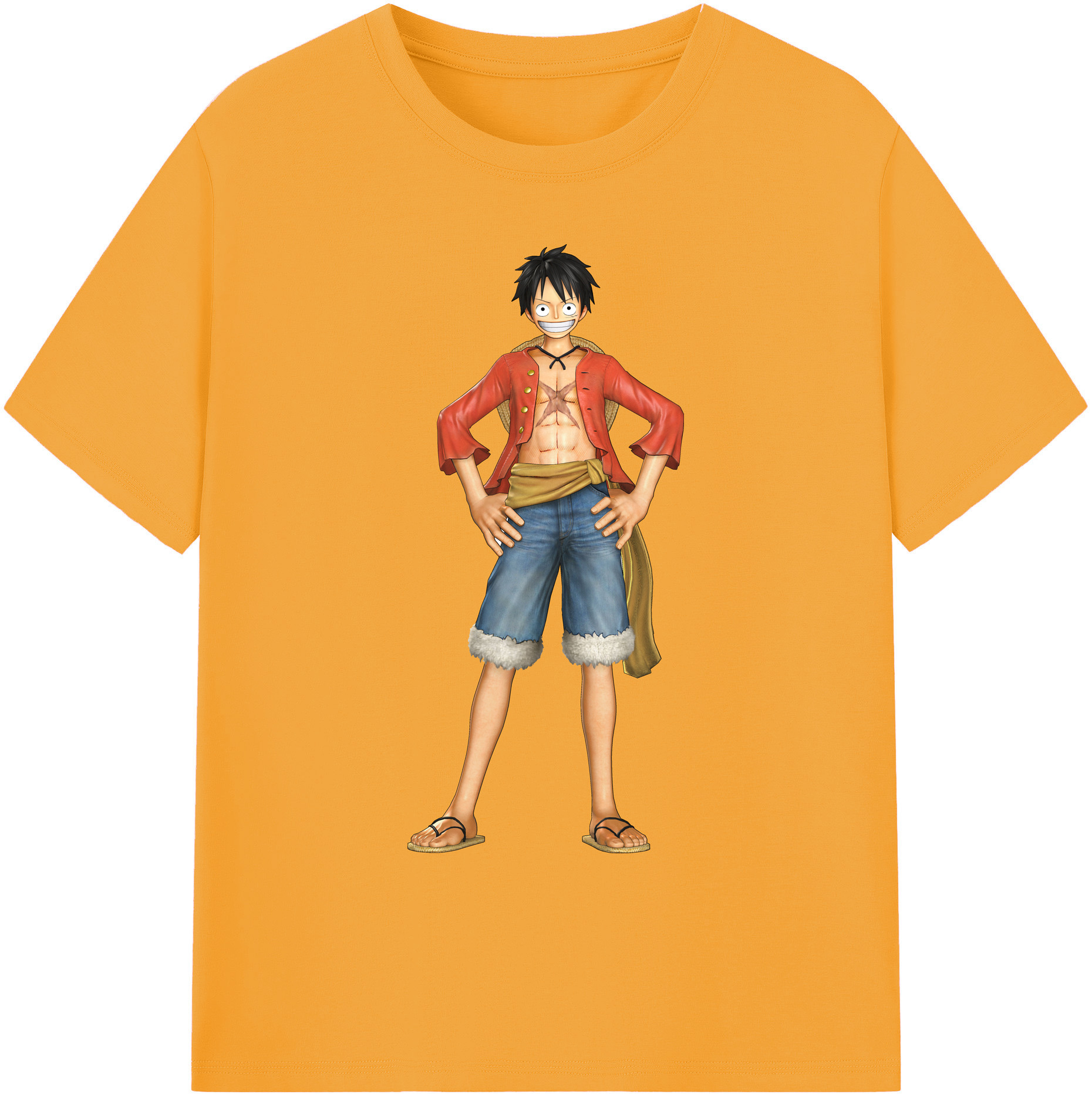 ワンピース モンキー・D・ルフィ ONE PIECE Monkey D. Luffy 綿100％ メンズ半袖Tシャツ｜肌触りやわらか＆通気性