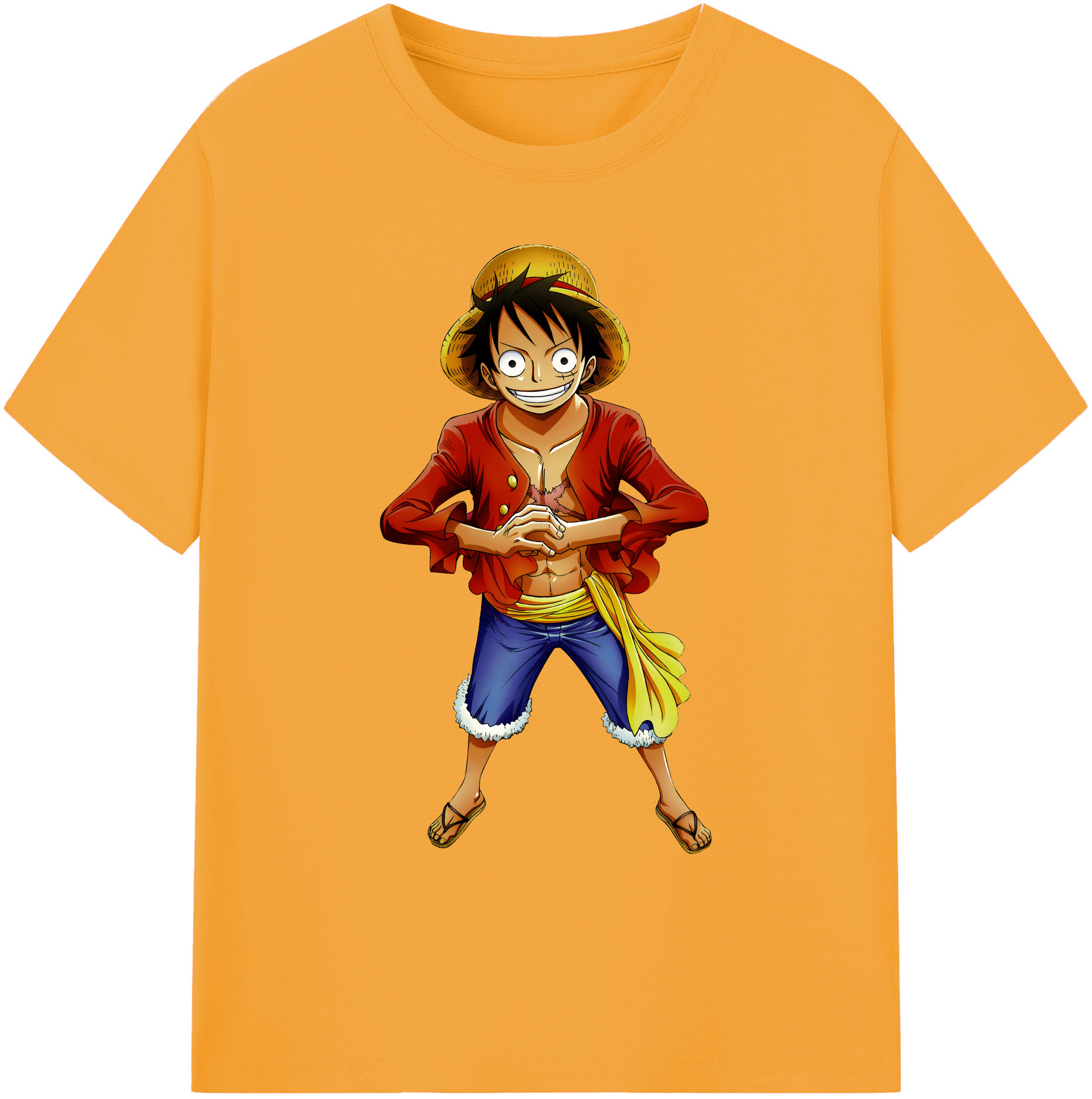 ワンピース モンキー・D・ルフィ ONE PIECE Monkey D. Luffy 綿100％ メンズ半袖Tシャツ｜肌触りやわらか＆通気性