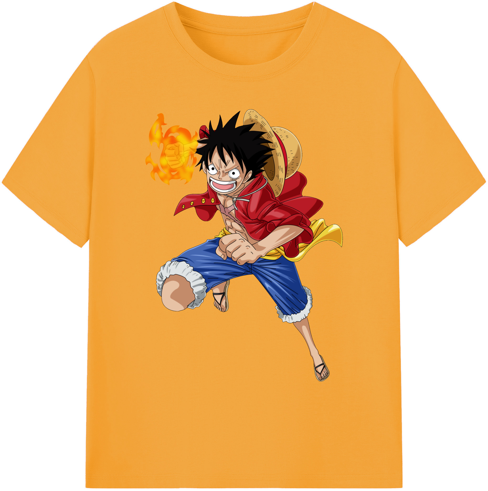 ワンピース モンキー・D・ルフィ ONE PIECE Monkey D. Luffy 綿100％ メンズ半袖Tシャツ｜肌触りやわらか＆通気性
