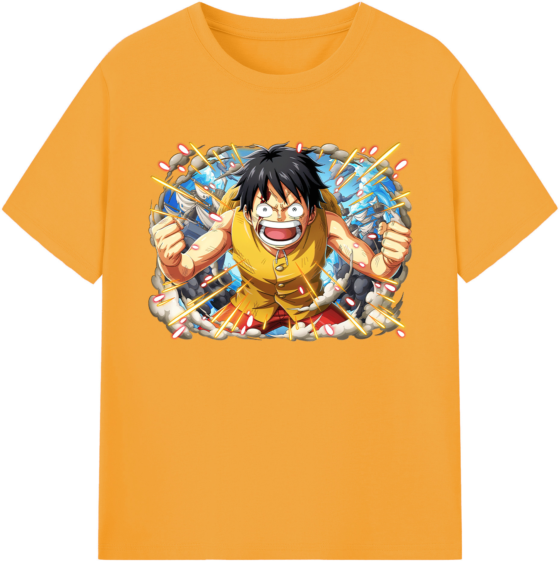 ワンピース モンキー・D・ルフィ ONE PIECE Monkey D. Luffy 綿100％ メンズ半袖Tシャツ｜肌触りやわらか＆通気性