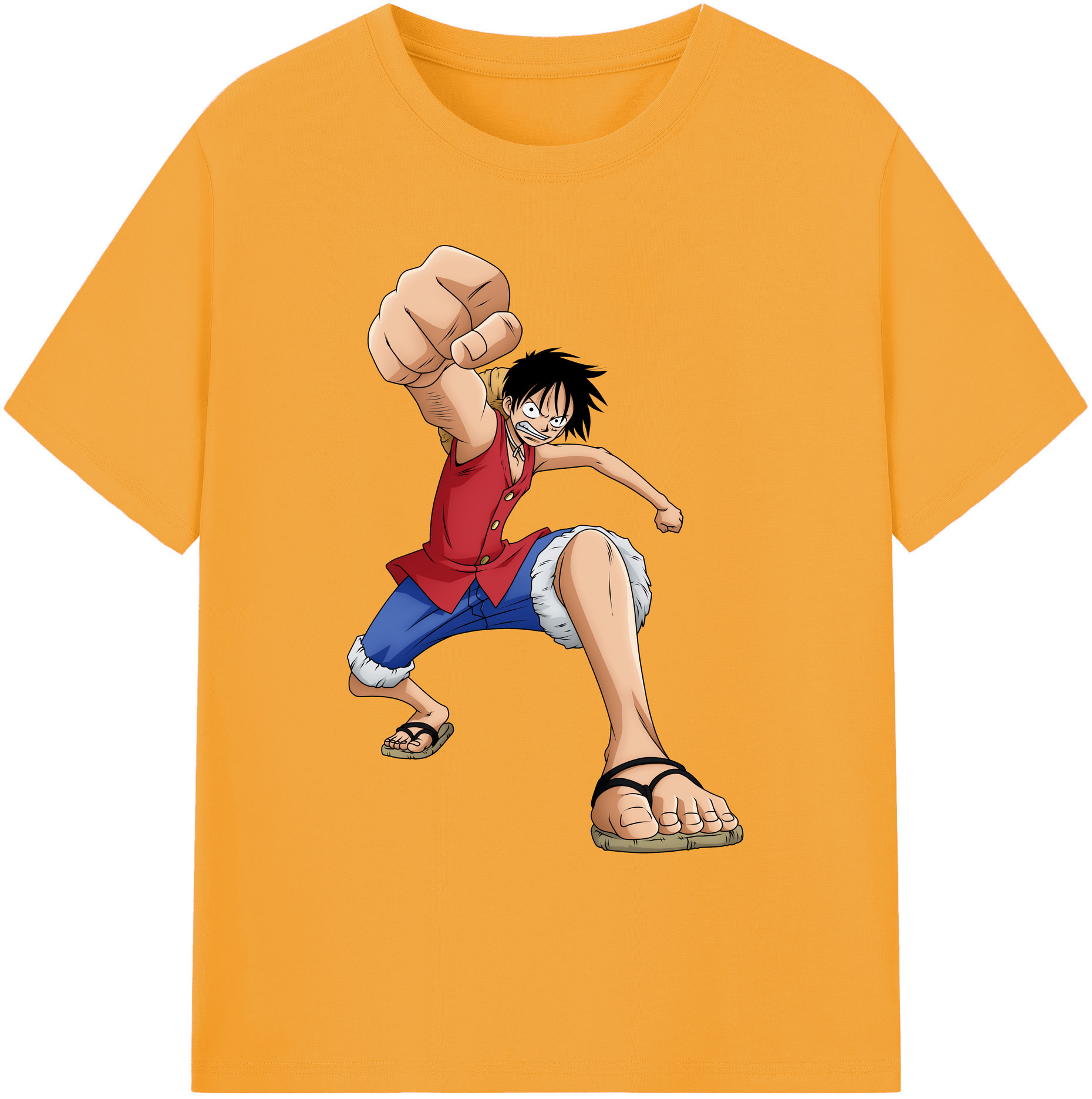 ワンピース モンキー・D・ルフィ ONE PIECE Monkey D. Luffy 綿100％ メンズ半袖Tシャツ｜肌触りやわらか＆通気性
