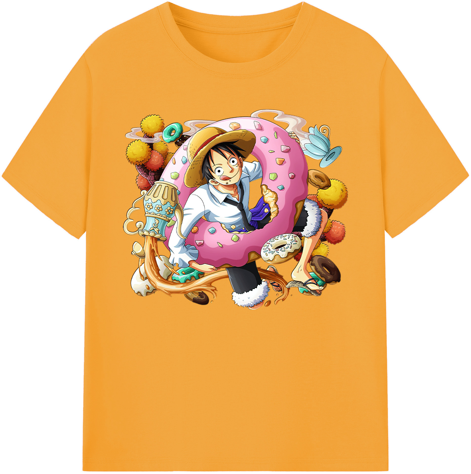 ワンピース モンキー・D・ルフィ ONE PIECE Monkey D. Luffy 綿100％ メンズ半袖Tシャツ｜肌触りやわらか＆通気性