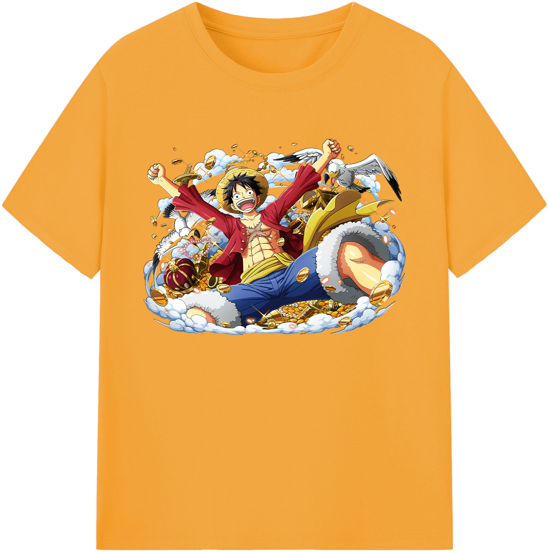 ワンピース モンキー・D・ルフィ ONE PIECE Monkey D. Luffy 綿100％ メンズ半袖Tシャツ｜肌触りやわらか＆通気性