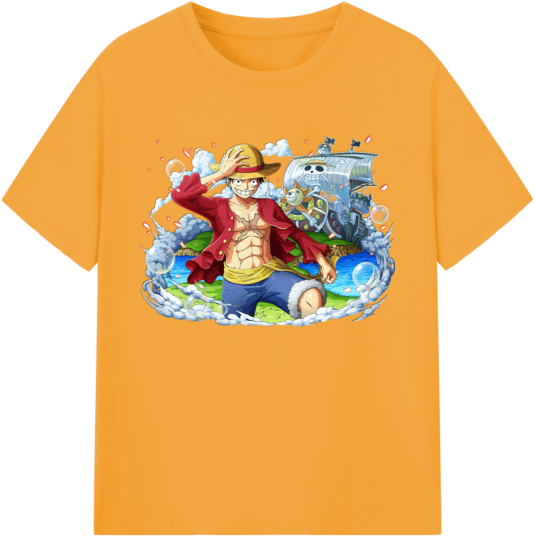 ワンピース モンキー・D・ルフィ ONE PIECE Monkey D. Luffy 綿100％ メンズ半袖Tシャツ｜肌触りやわらか＆通気性