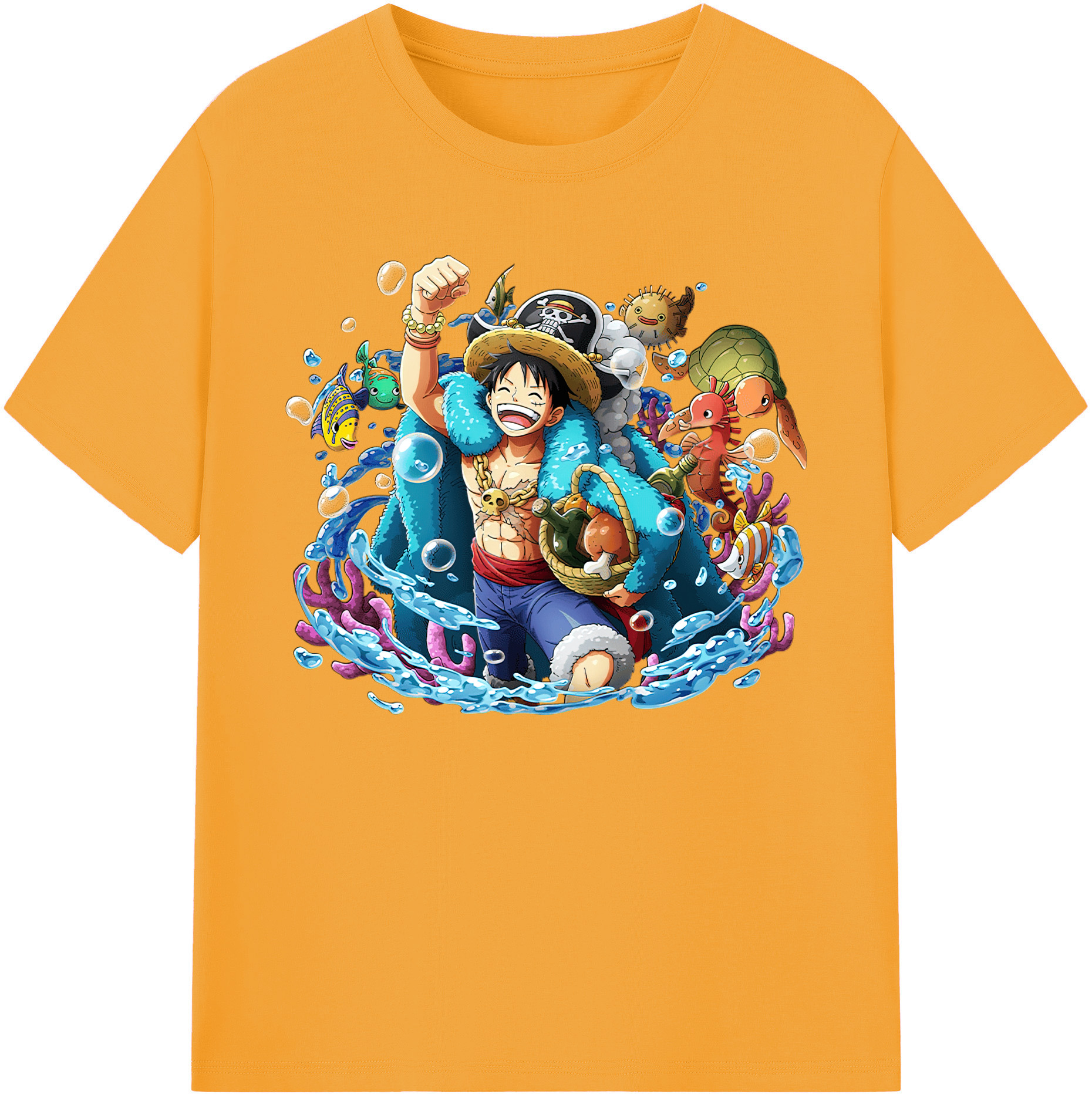 ワンピース モンキー・D・ルフィ ONE PIECE Monkey D. Luffy 綿100％ メンズ半袖Tシャツ｜肌触りやわらか＆通気性