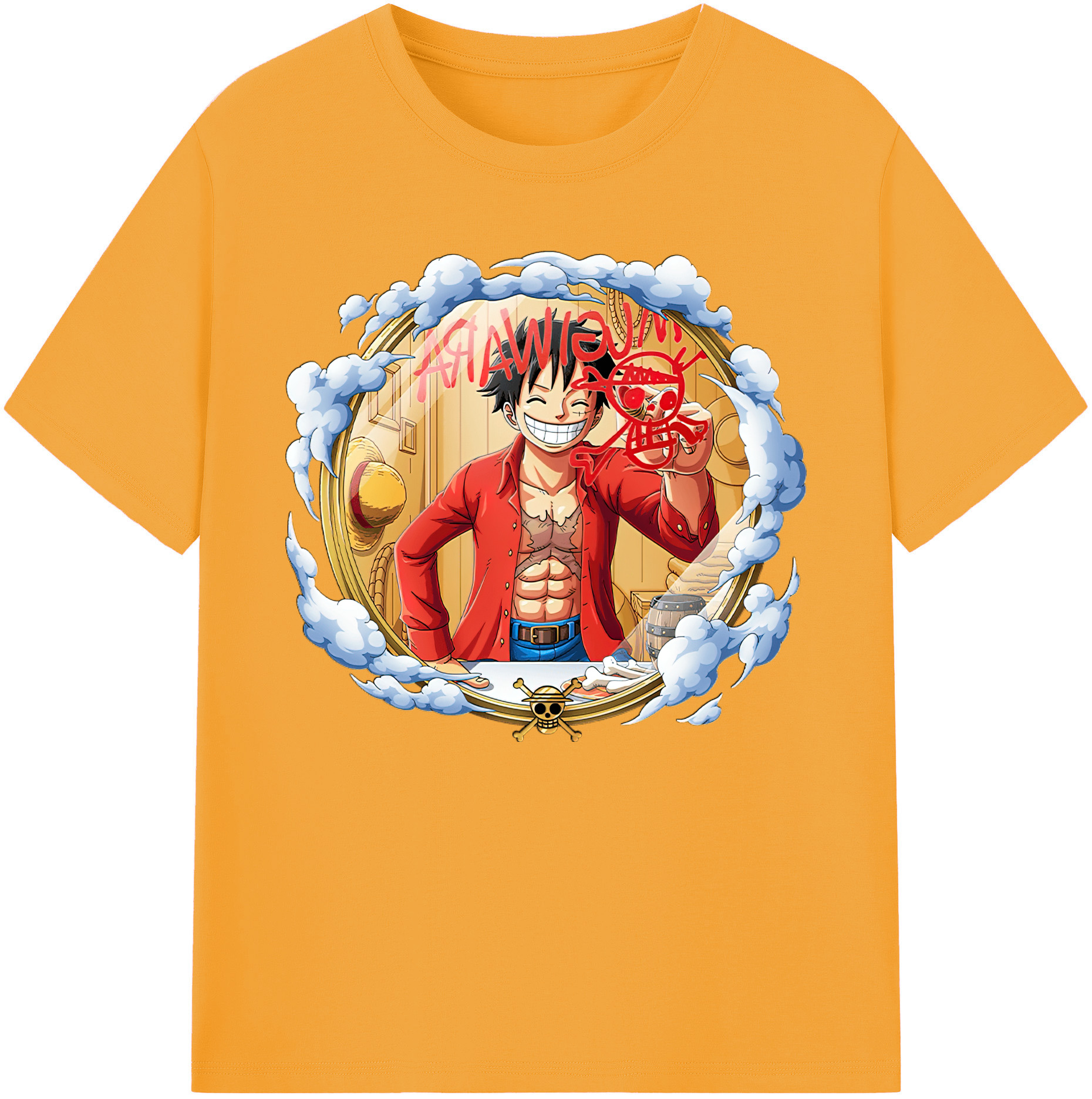 ワンピース モンキー・D・ルフィ ONE PIECE Monkey D. Luffy 綿100％ メンズ半袖Tシャツ｜肌触りやわらか＆通気性