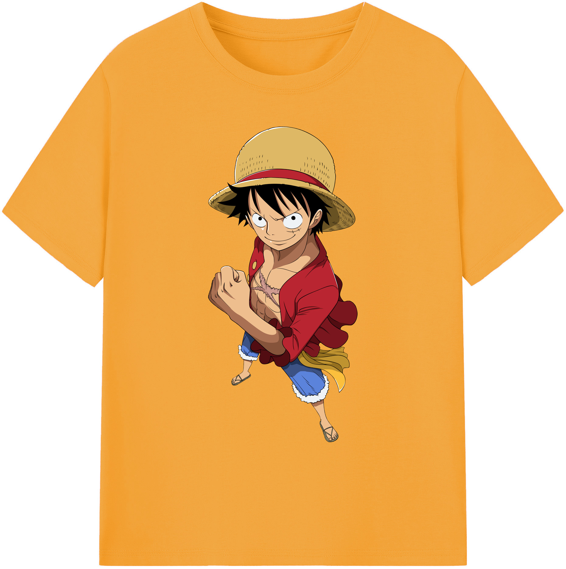ワンピース モンキー・D・ルフィ ONE PIECE Monkey D. Luffy 綿100％ メンズ半袖Tシャツ｜肌触りやわらか＆通気性