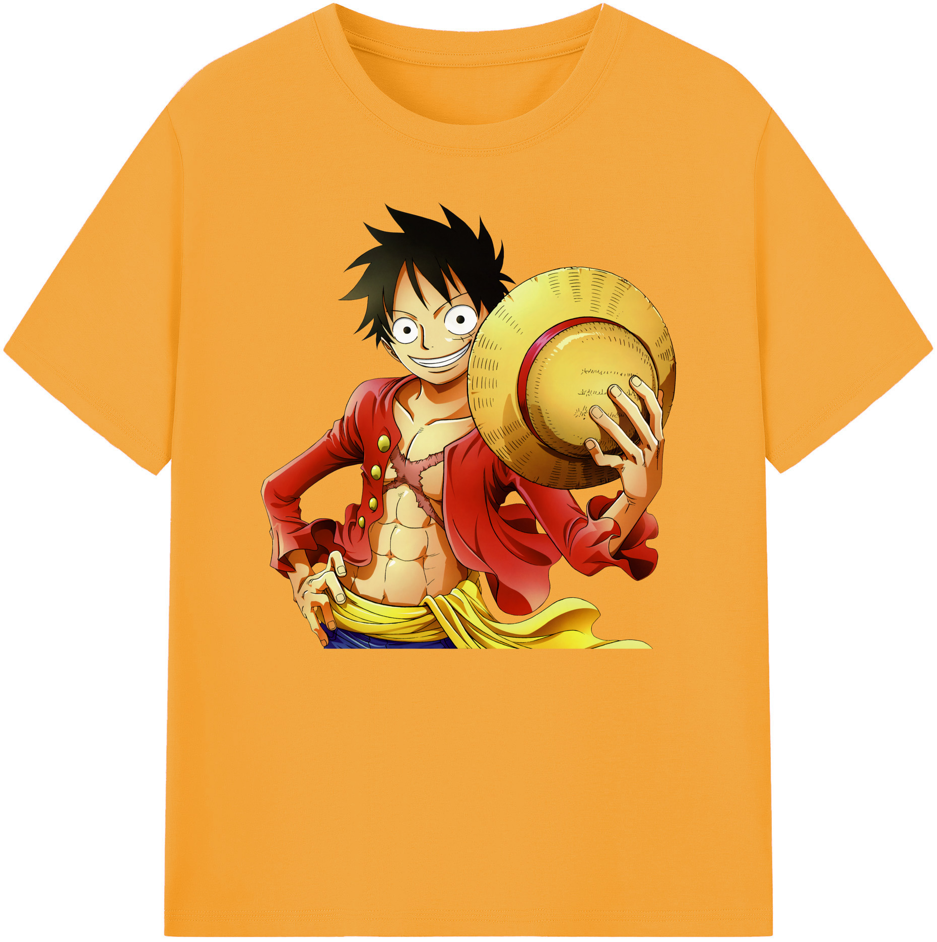 ワンピース モンキー・D・ルフィ ONE PIECE Monkey D. Luffy 綿100％ メンズ半袖Tシャツ｜肌触りやわらか＆通気性