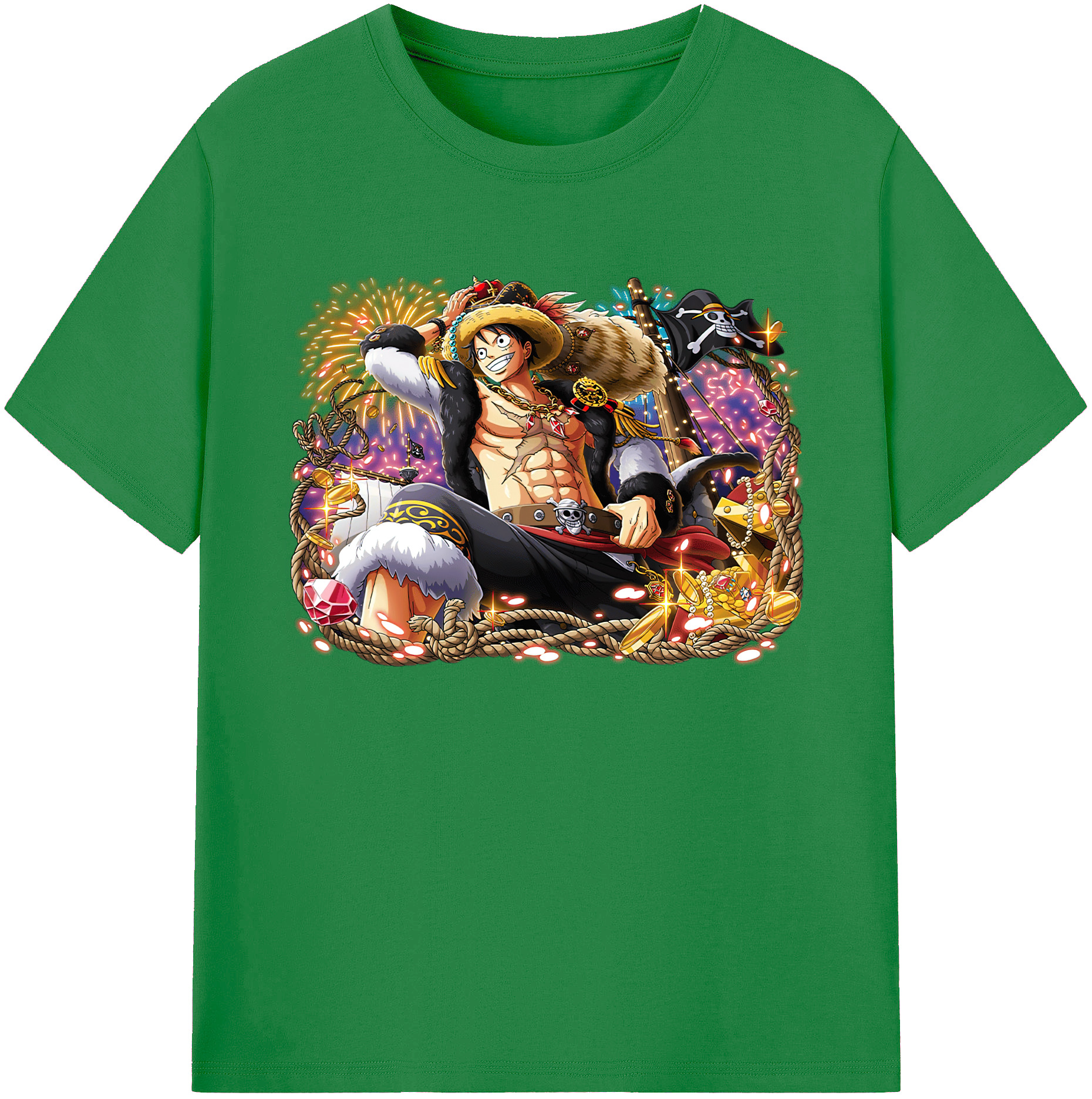 ワンピース モンキー・D・ルフィ ONE PIECE Monkey D. Luffy 綿100％ メンズ半袖Tシャツ｜肌触りやわらか＆通気性