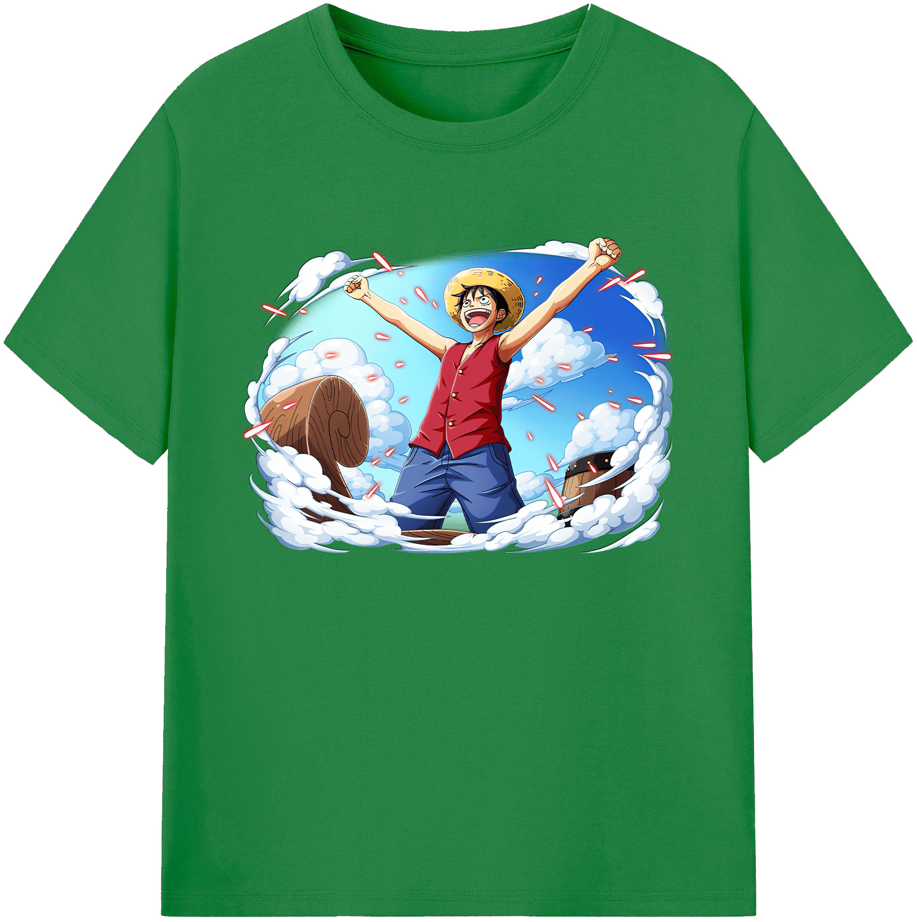 ワンピース モンキー・D・ルフィ ONE PIECE Monkey D. Luffy 綿100％ メンズ半袖Tシャツ｜肌触りやわらか＆通気性