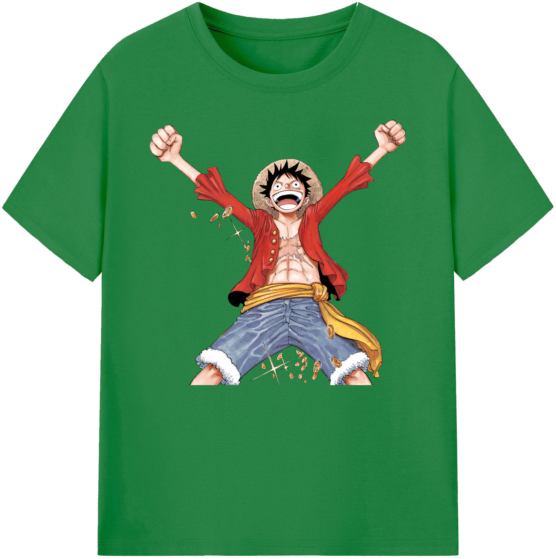 ワンピース モンキー・D・ルフィ ONE PIECE Monkey D. Luffy 綿100％ メンズ半袖Tシャツ｜肌触りやわらか＆通気性
