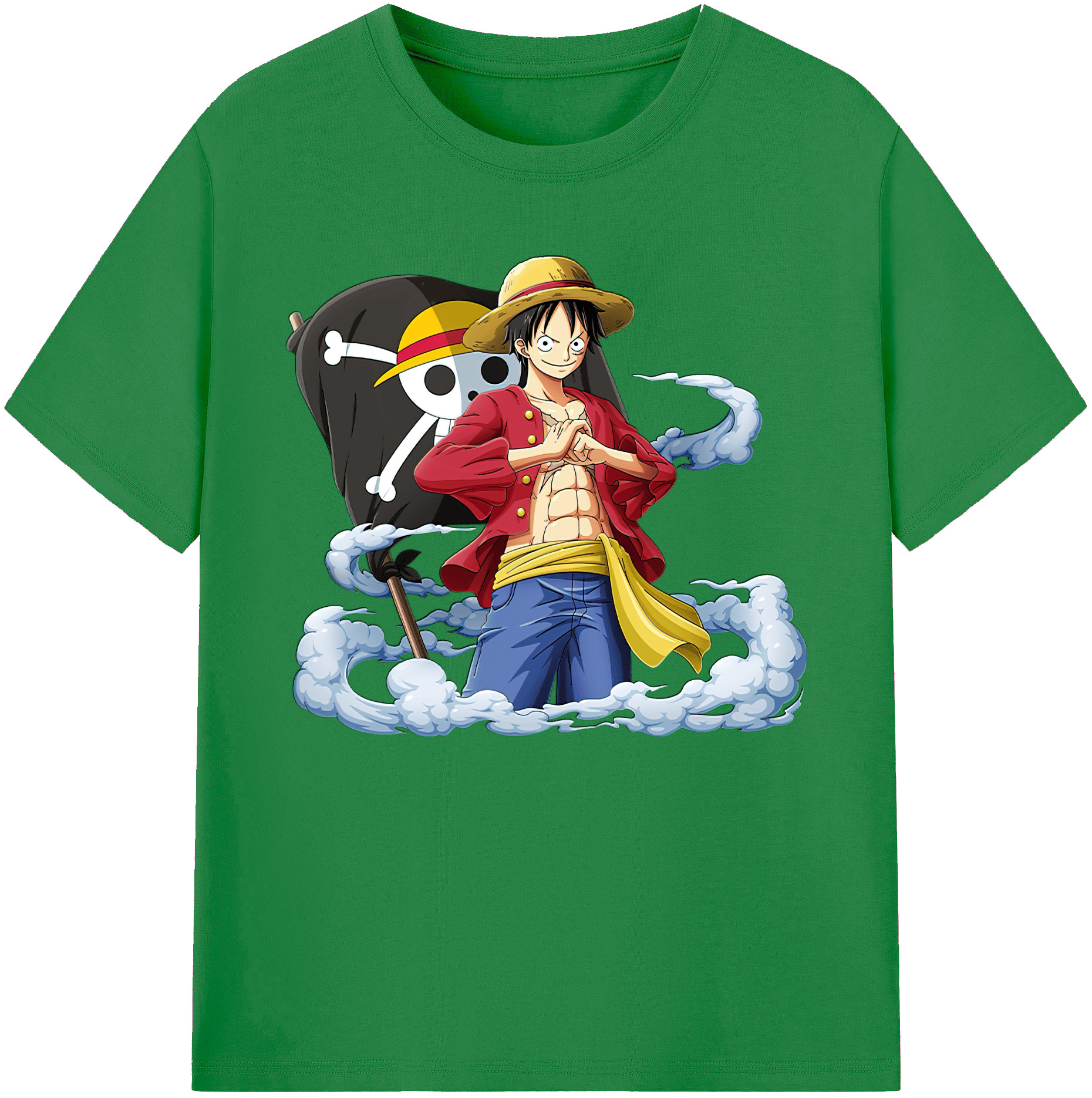 ワンピース モンキー・D・ルフィ ONE PIECE Monkey D. Luffy 綿100％ メンズ半袖Tシャツ｜肌触りやわらか＆通気性