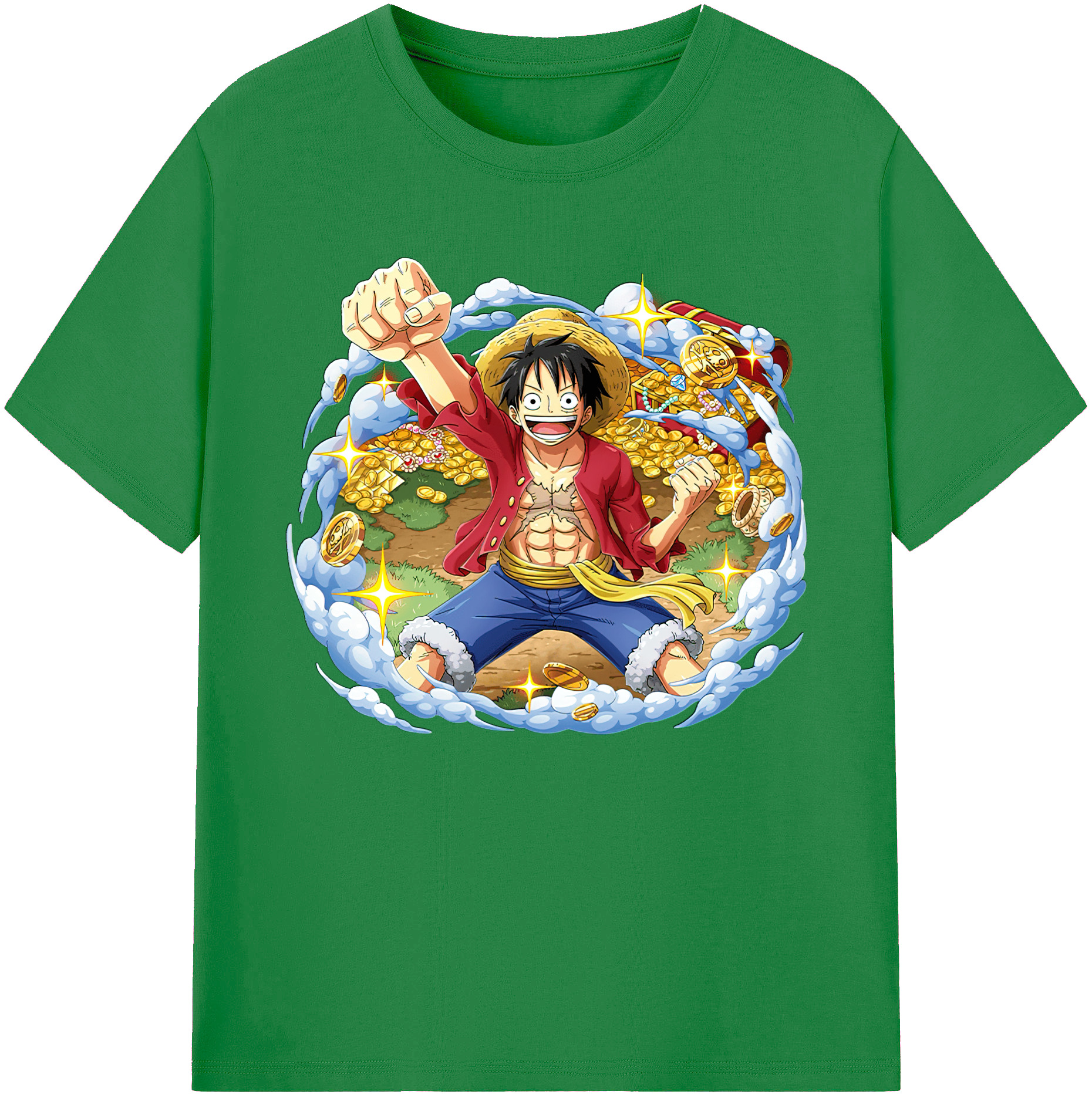 ワンピース モンキー・D・ルフィ ONE PIECE Monkey D. Luffy 綿100％ メンズ半袖Tシャツ｜肌触りやわらか＆通気性