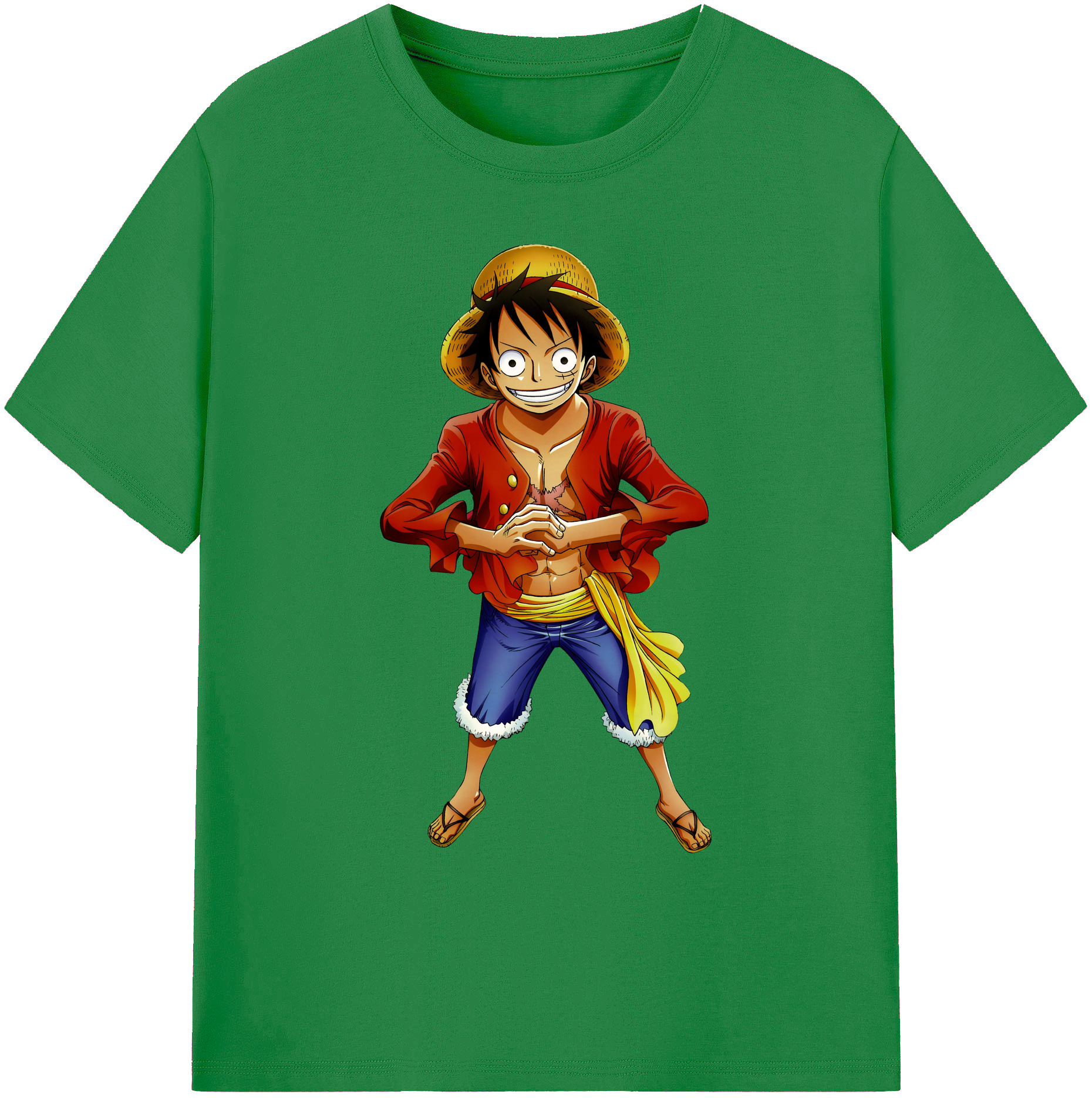 ワンピース モンキー・D・ルフィ ONE PIECE Monkey D. Luffy 綿100％ メンズ半袖Tシャツ｜肌触りやわらか＆通気性