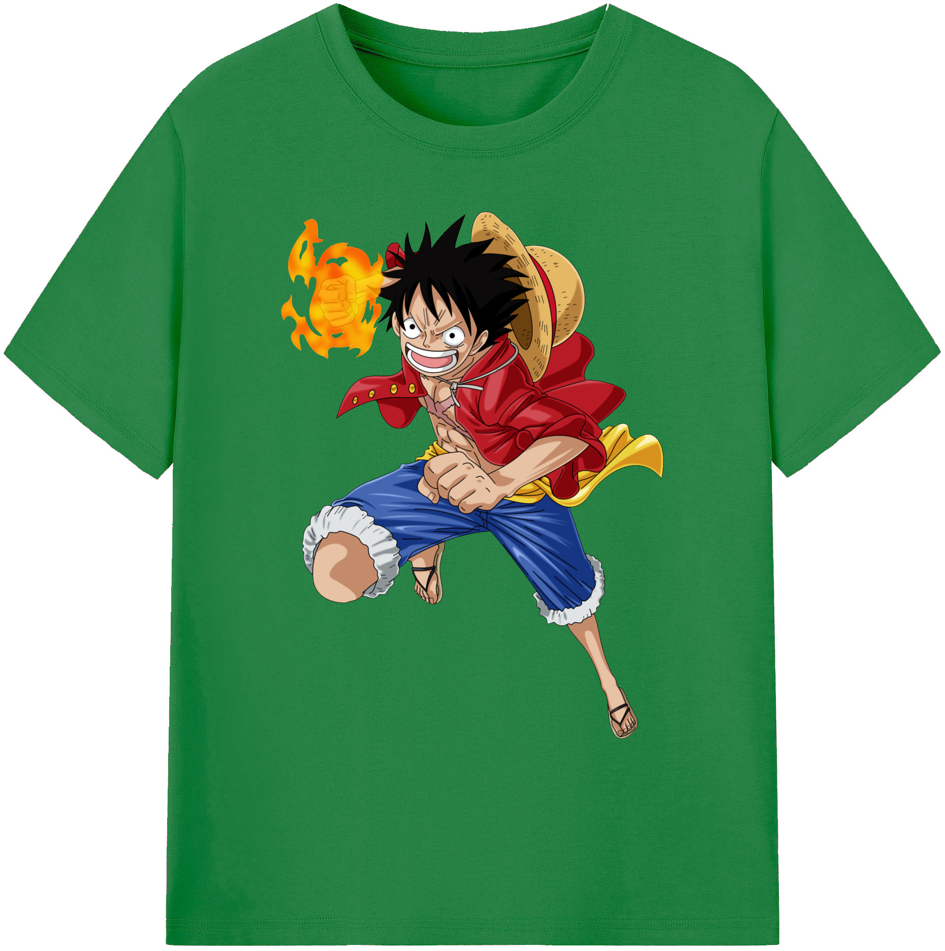 ワンピース モンキー・D・ルフィ ONE PIECE Monkey D. Luffy 綿100％ メンズ半袖Tシャツ｜肌触りやわらか＆通気性