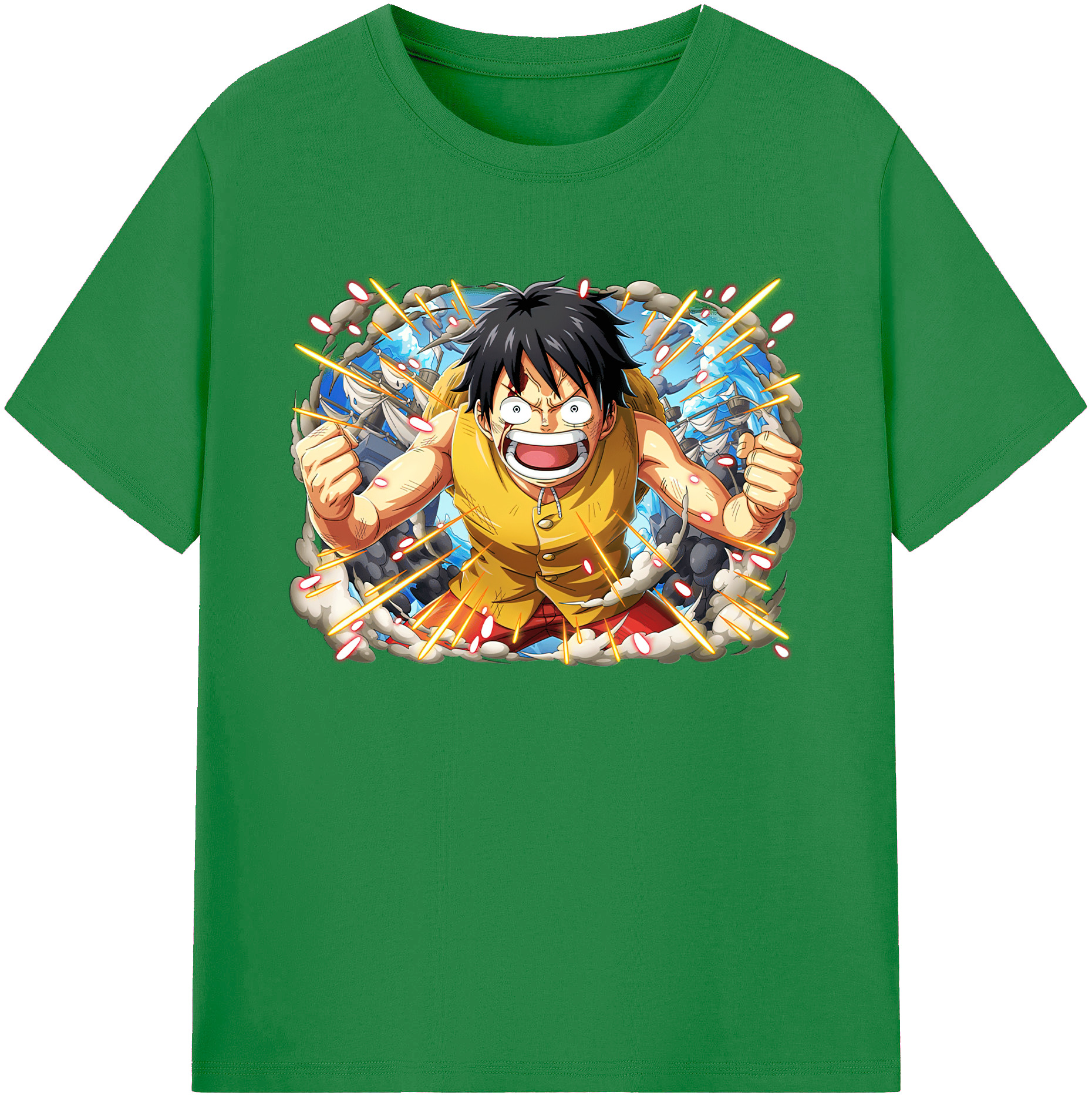 ワンピース モンキー・D・ルフィ ONE PIECE Monkey D. Luffy 綿100％ メンズ半袖Tシャツ｜肌触りやわらか＆通気性