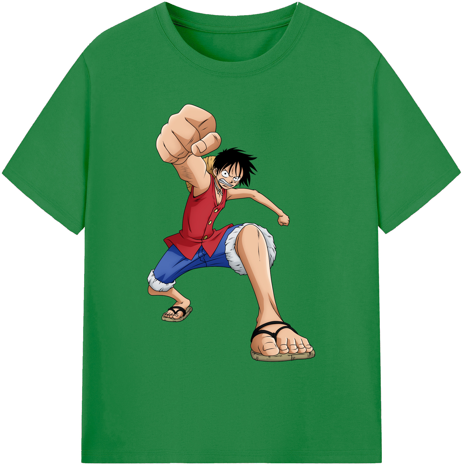 ワンピース モンキー・D・ルフィ ONE PIECE Monkey D. Luffy 綿100％ メンズ半袖Tシャツ｜肌触りやわらか＆通気性