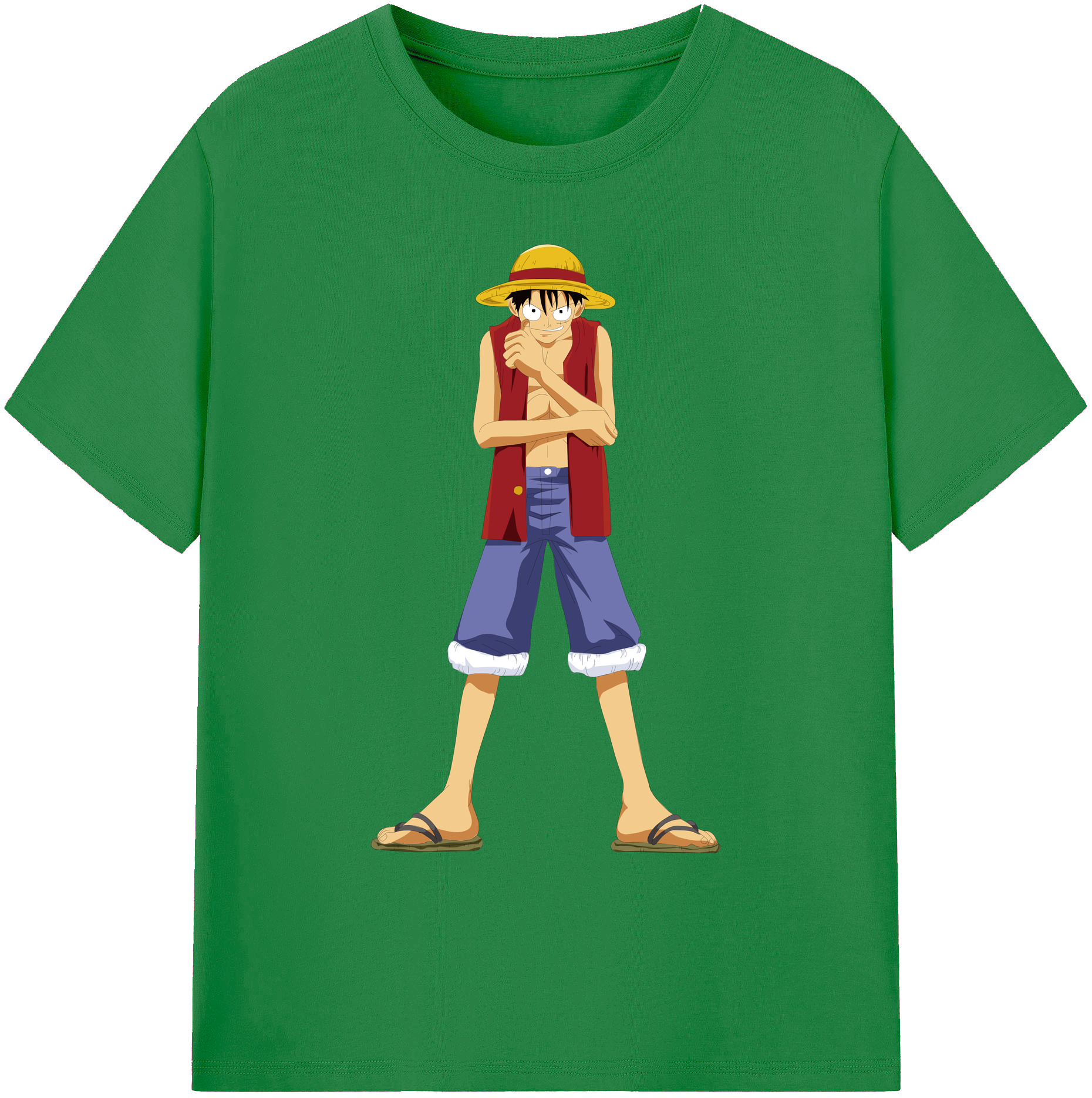 ワンピース モンキー・D・ルフィ ONE PIECE Monkey D. Luffy 綿100％ メンズ半袖Tシャツ｜肌触りやわらか＆通気性