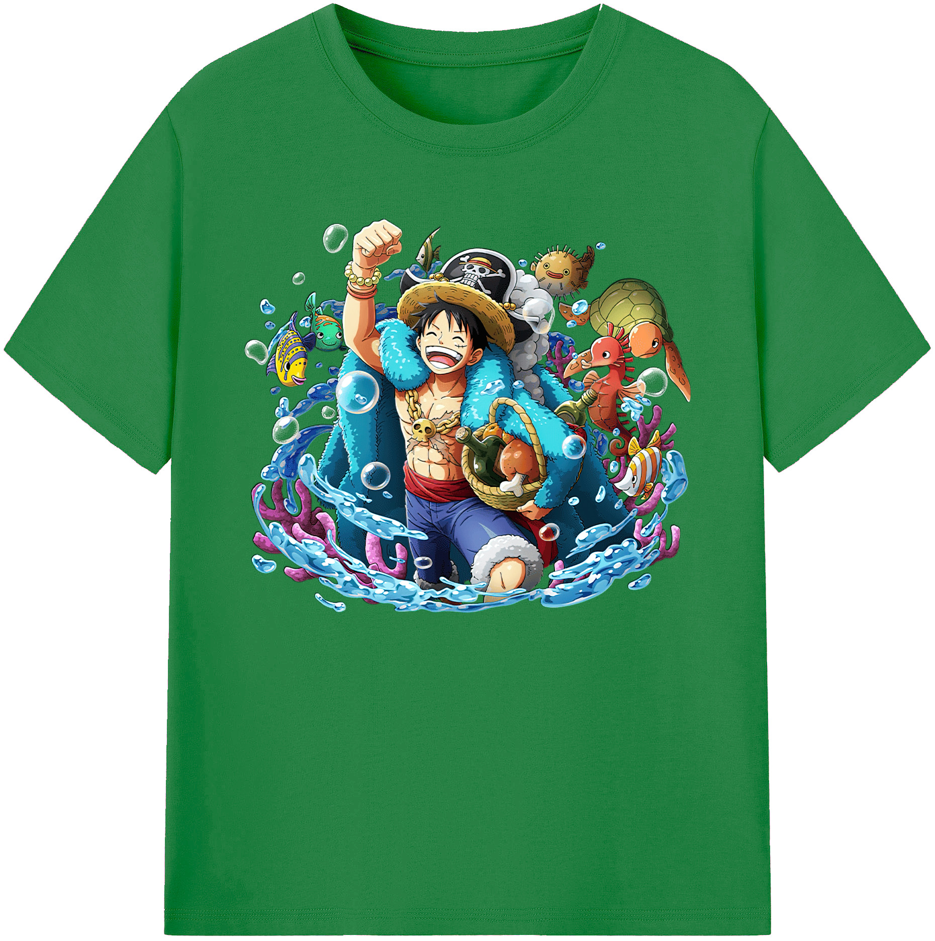 ワンピース モンキー・D・ルフィ ONE PIECE Monkey D. Luffy 綿100％ メンズ半袖Tシャツ｜肌触りやわらか＆通気性