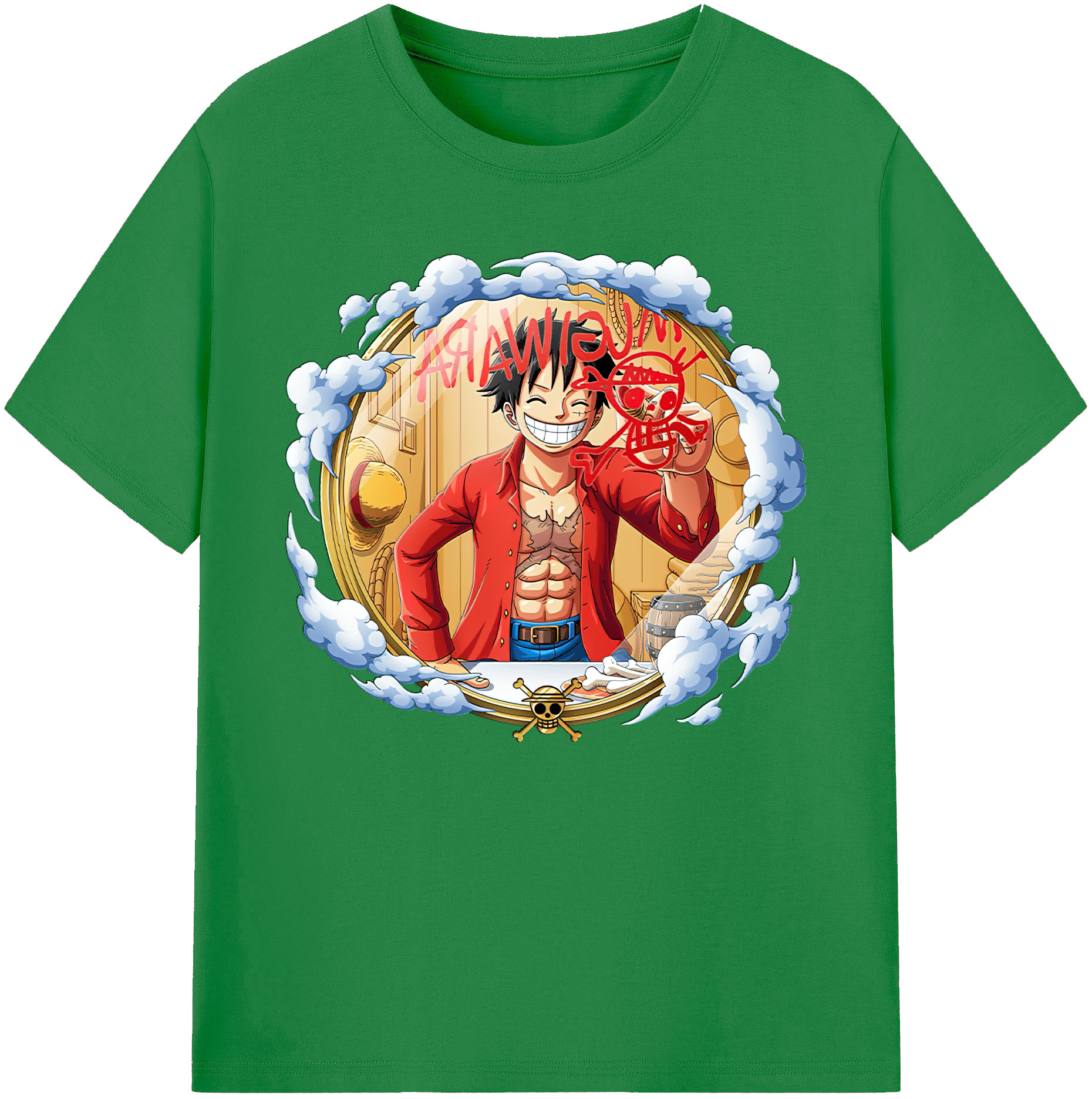 ワンピース モンキー・D・ルフィ ONE PIECE Monkey D. Luffy 綿100％ メンズ半袖Tシャツ｜肌触りやわらか＆通気性