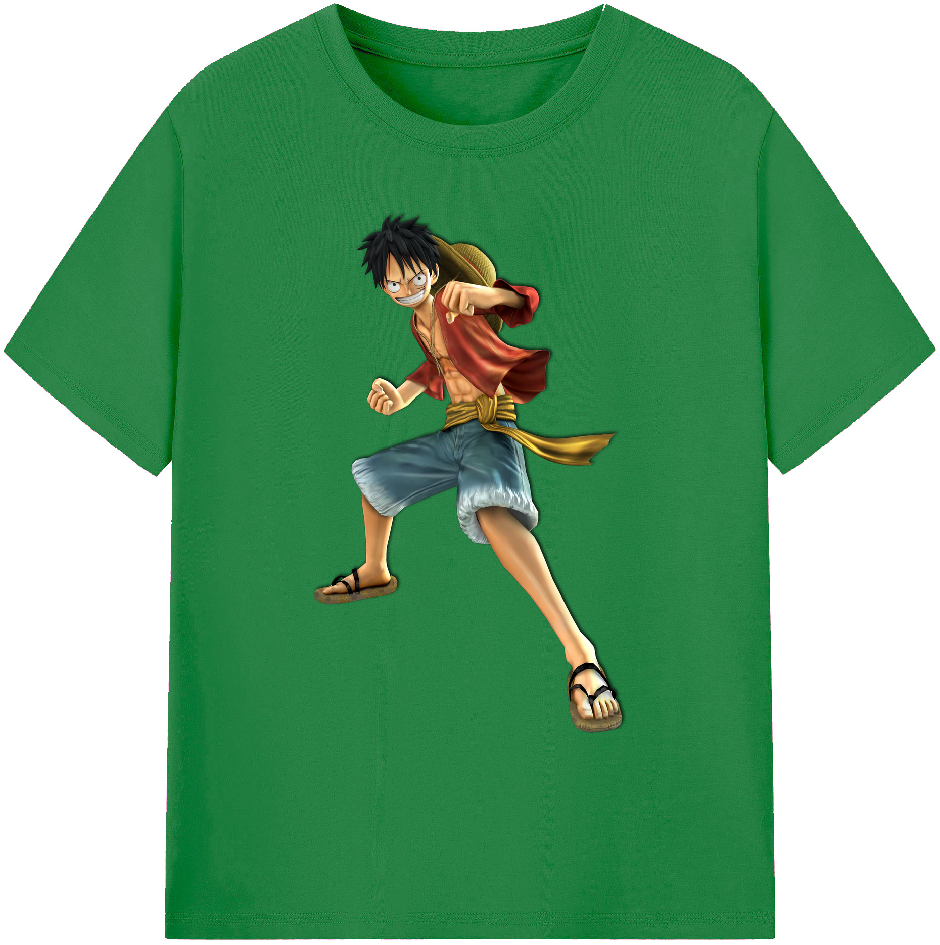 ワンピース モンキー・D・ルフィ ONE PIECE Monkey D. Luffy 綿100％ メンズ半袖Tシャツ｜肌触りやわらか＆通気性