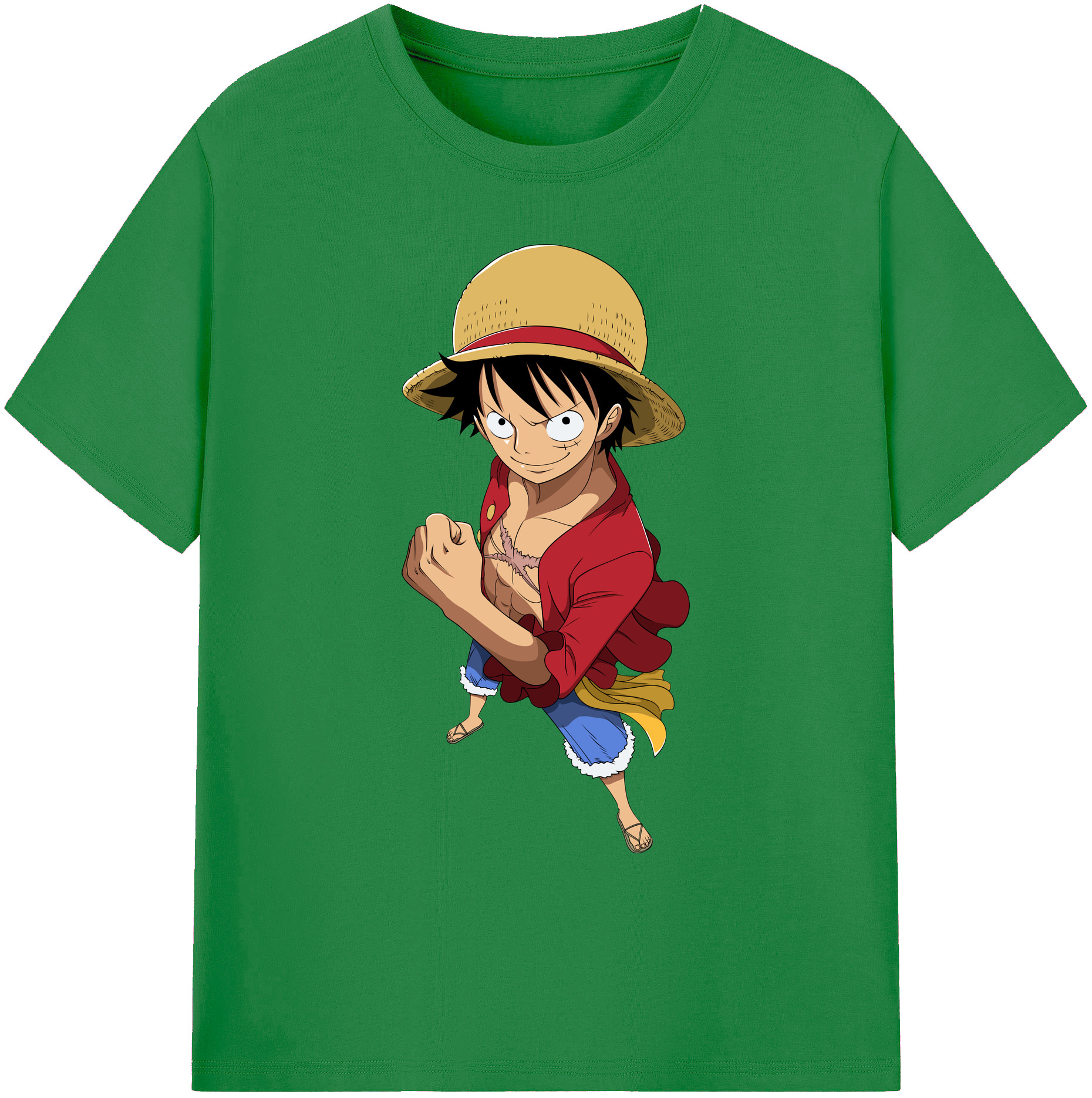 ワンピース モンキー・D・ルフィ ONE PIECE Monkey D. Luffy 綿100％ メンズ半袖Tシャツ｜肌触りやわらか＆通気性