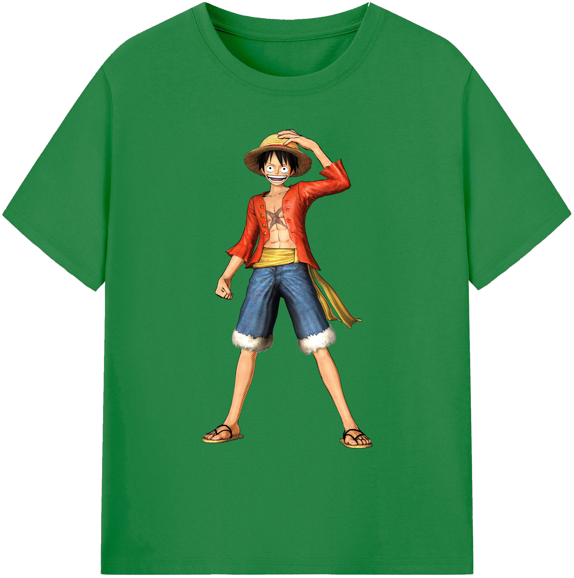 ワンピース モンキー・D・ルフィ ONE PIECE Monkey D. Luffy 綿100％ メンズ半袖Tシャツ｜肌触りやわらか＆通気性