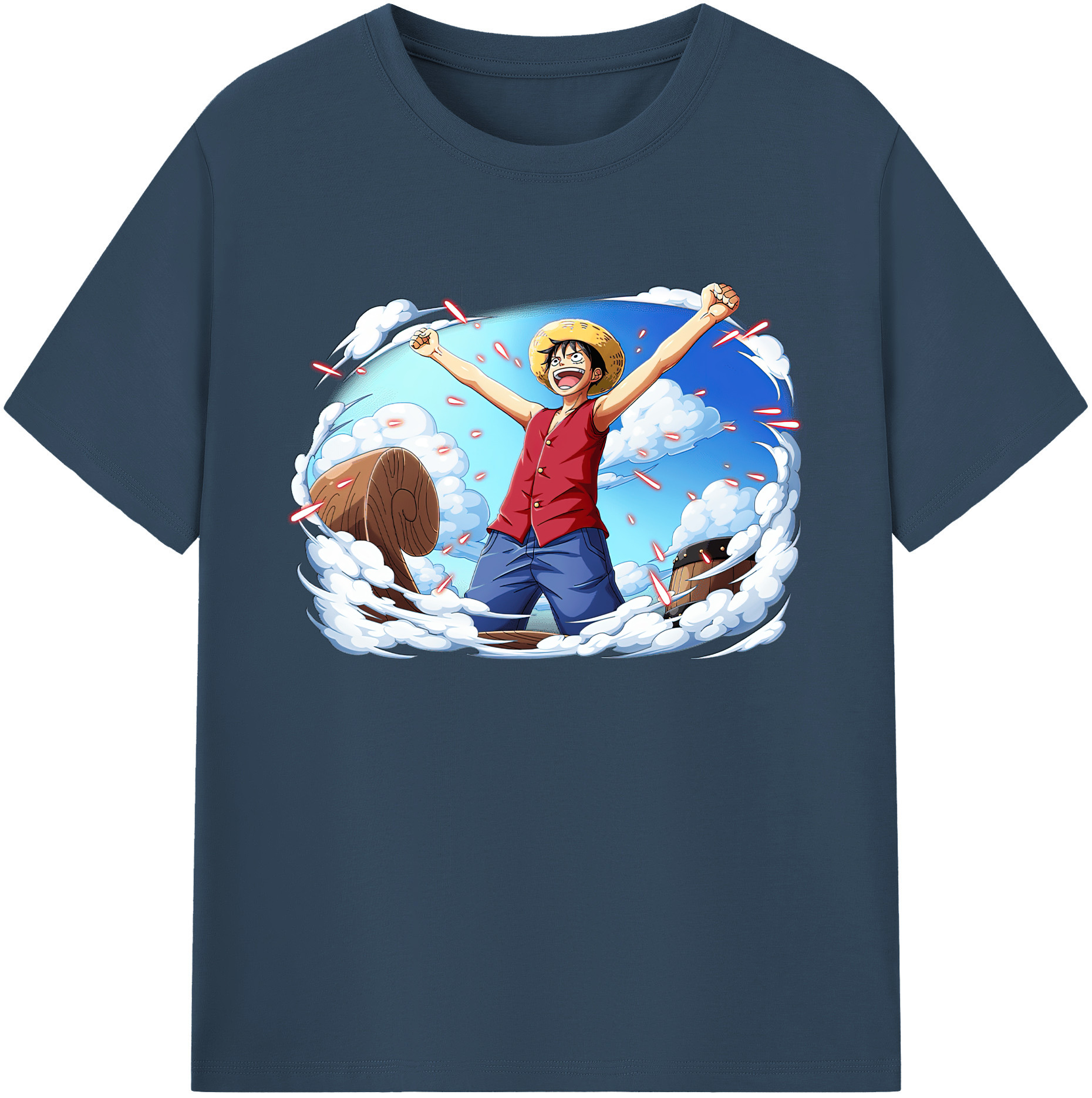 ワンピース モンキー・D・ルフィ ONE PIECE Monkey D. Luffy 綿100％ メンズ半袖Tシャツ｜肌触りやわらか＆通気性