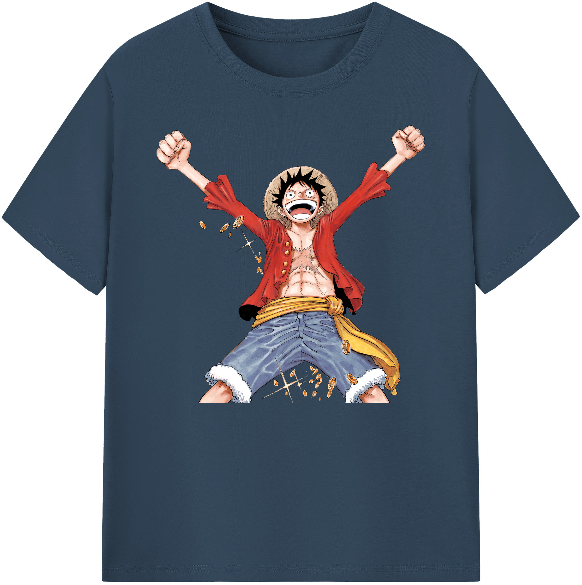 ワンピース モンキー・D・ルフィ ONE PIECE Monkey D. Luffy 綿100％ メンズ半袖Tシャツ｜肌触りやわらか＆通気性